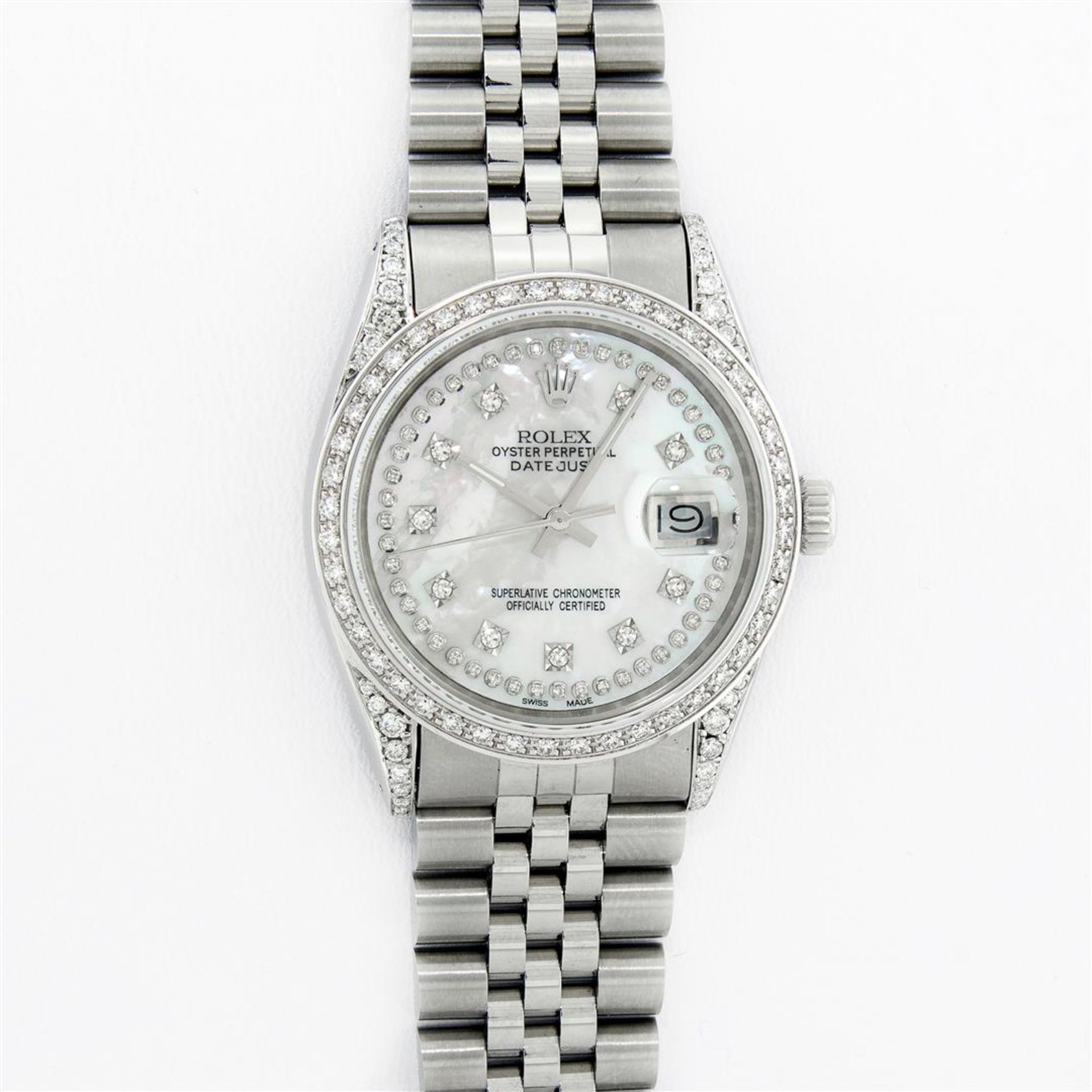 Rolex Mens Stainless Steel Mother Of Pearl Diamond Lugs Datejust Wristwatch - Image 2 of 9