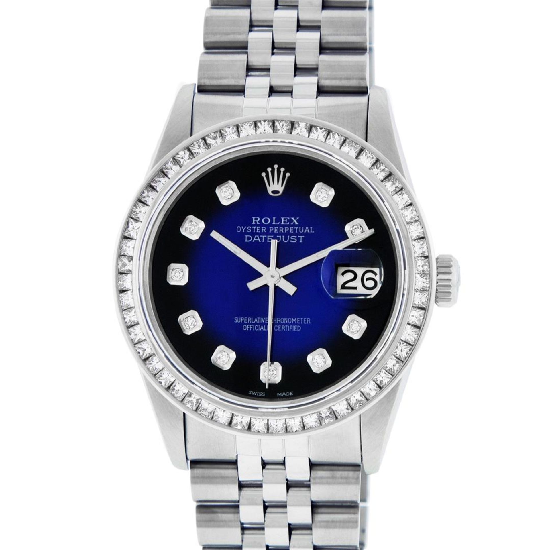 Rolex Mens Stainless Steel Blue Vignette Princess Cut Diamond Datejust Wristwatc - Image 2 of 9