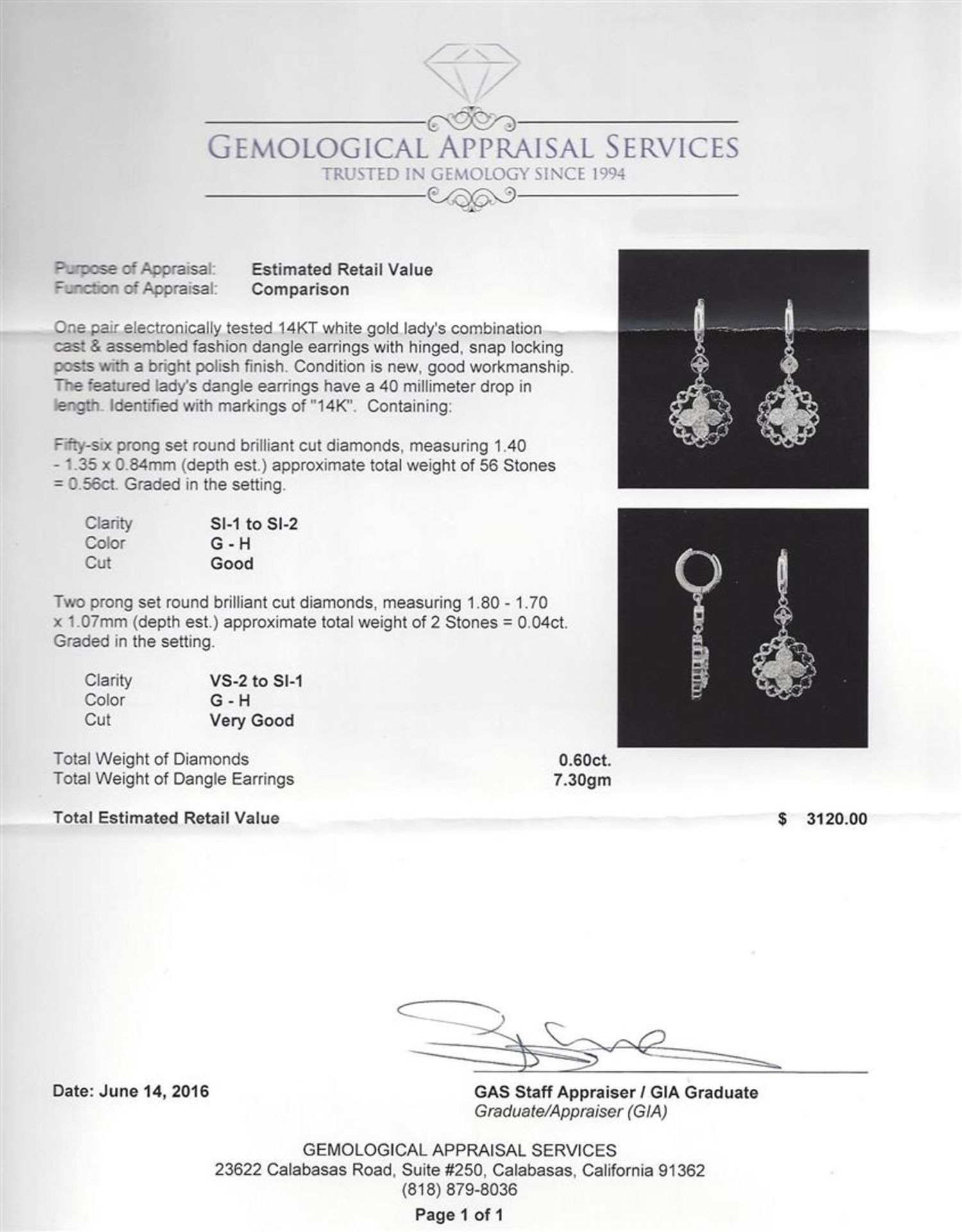 0.60 ctw Diamond Earrings - 14KT White Gold - Image 3 of 4