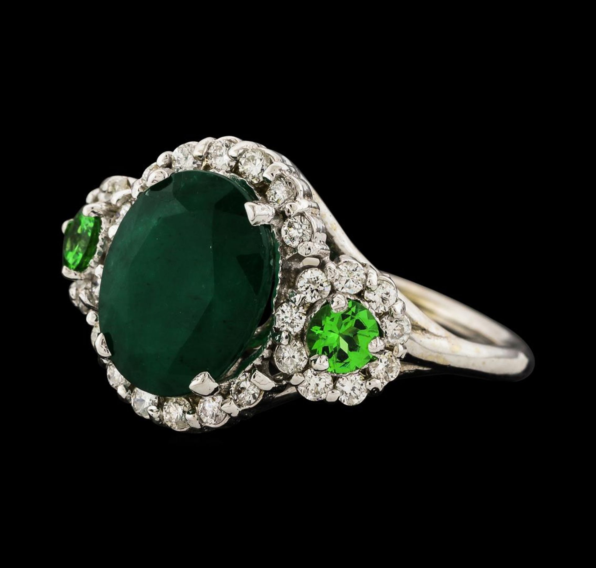 3.88 ctw Emerald, Tsavorite and Diamond Ring - 14KT White Gold - Image 2 of 6