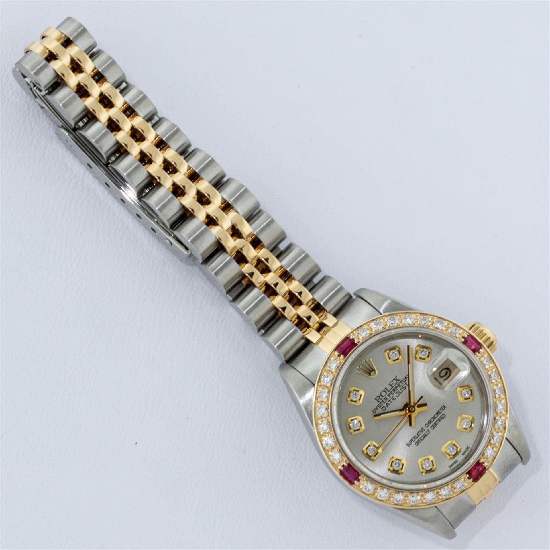 Rolex Ladies 2 Tone Silver Diamond & Ruby Oyster Perpetual Datejust Wristwatch - Image 6 of 9