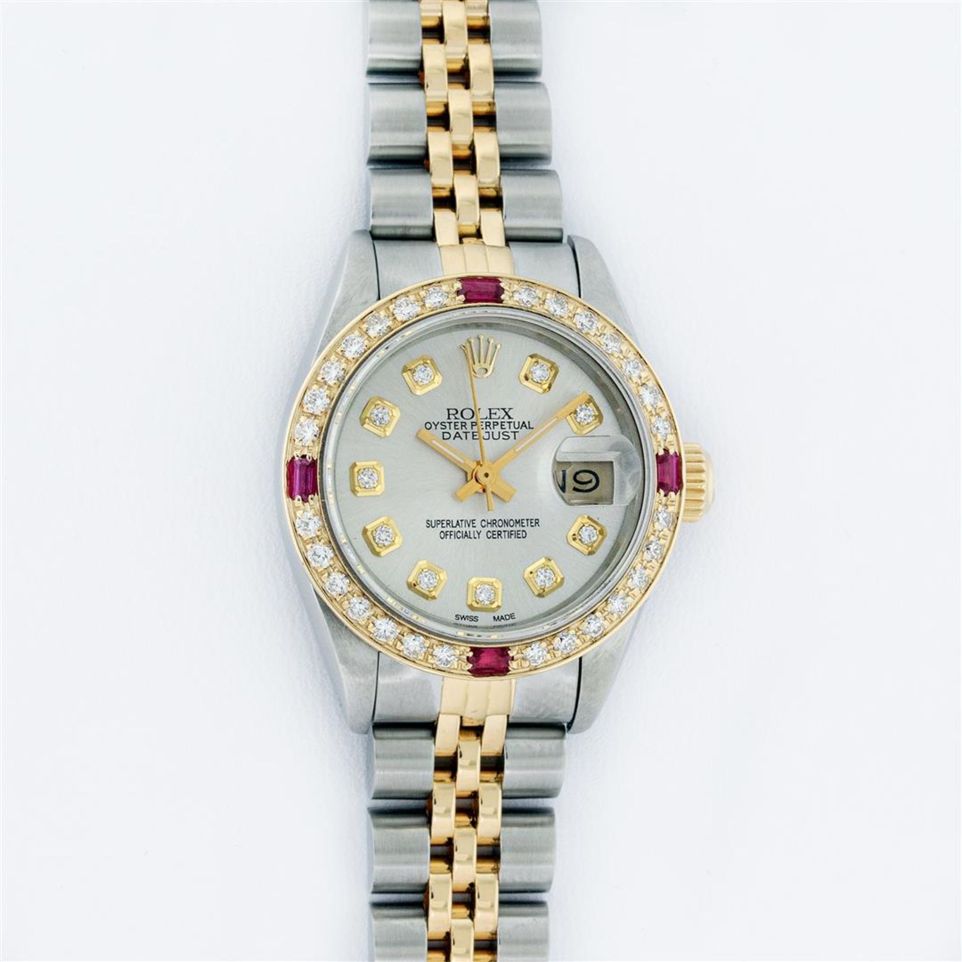 Rolex Ladies 2 Tone Silver Diamond & Ruby Oyster Perpetual Datejust Wristwatch - Image 2 of 9