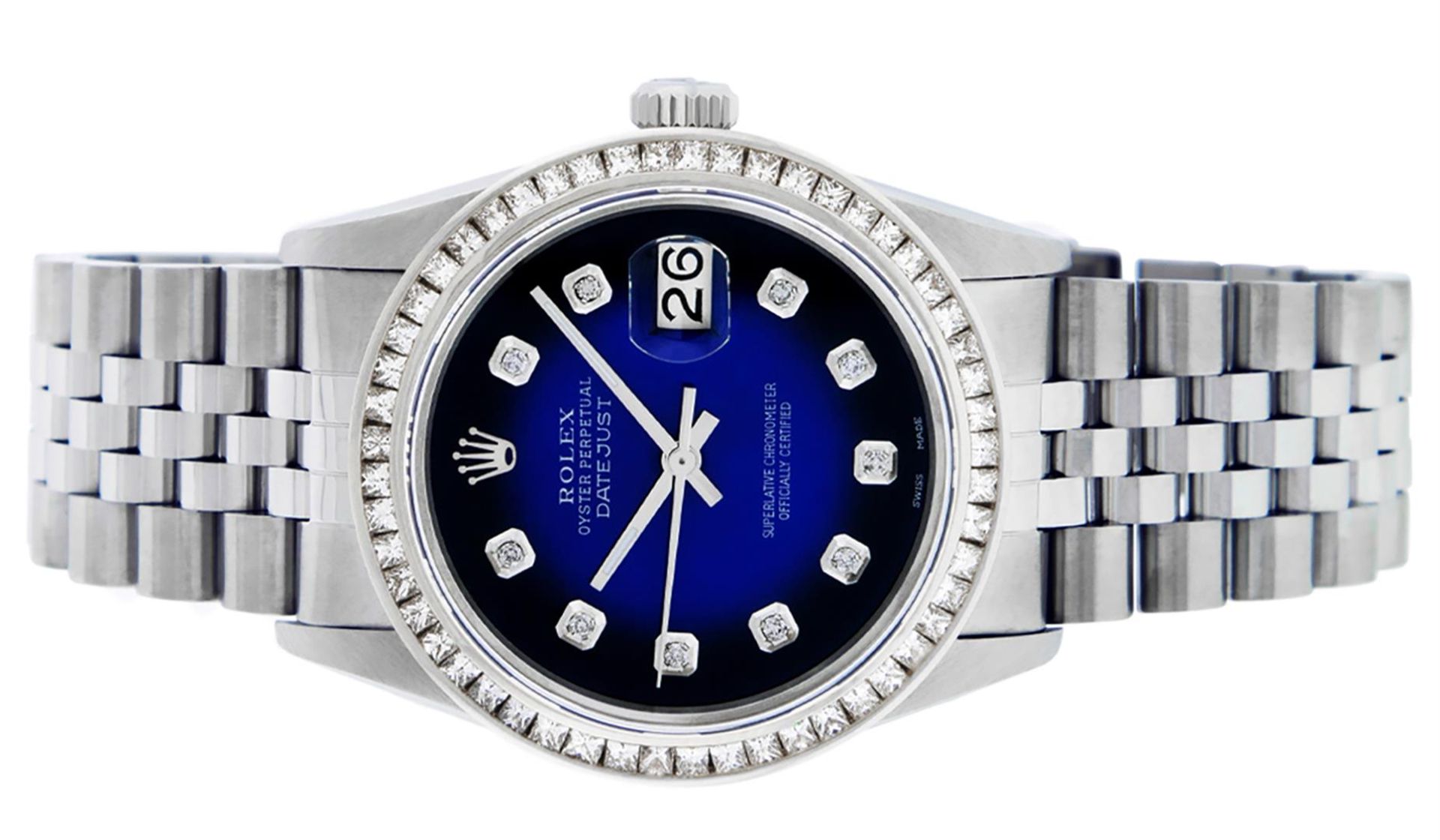 Rolex Mens Stainless Steel Blue Vignette Princess Cut Diamond Datejust Wristwatc - Image 3 of 9