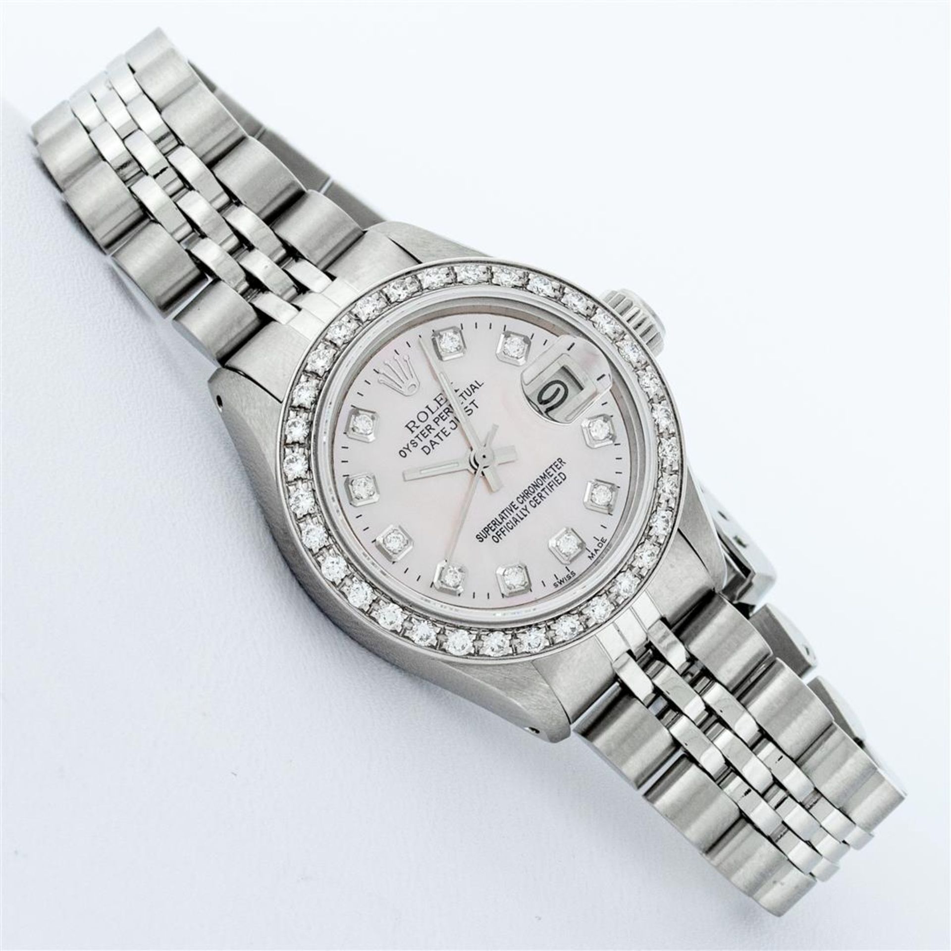 Rolex Ladies Stainless Steel Pink MOP Diamond 26MM Oyster Perpetaul Datejust - Image 3 of 9