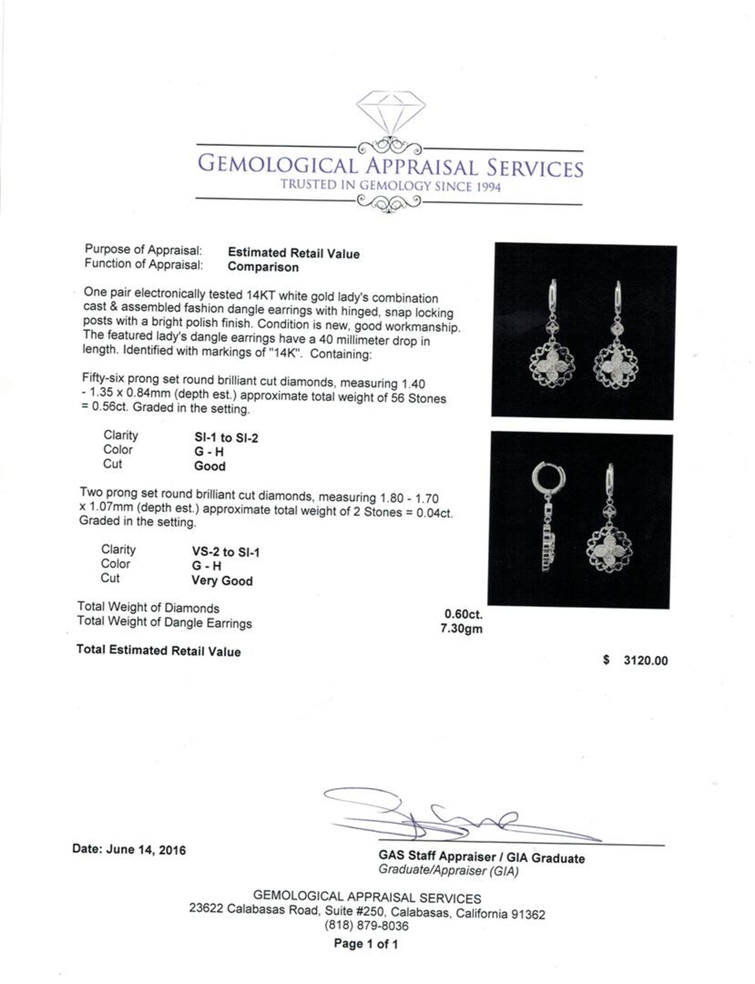 0.60 ctw Diamond Earrings - 14KT White Gold - Image 4 of 4