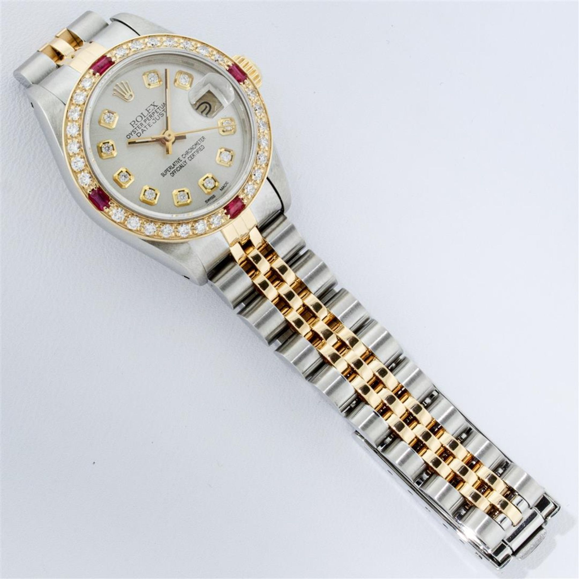 Rolex Ladies 2 Tone Silver Diamond & Ruby Oyster Perpetual Datejust Wristwatch - Image 7 of 9