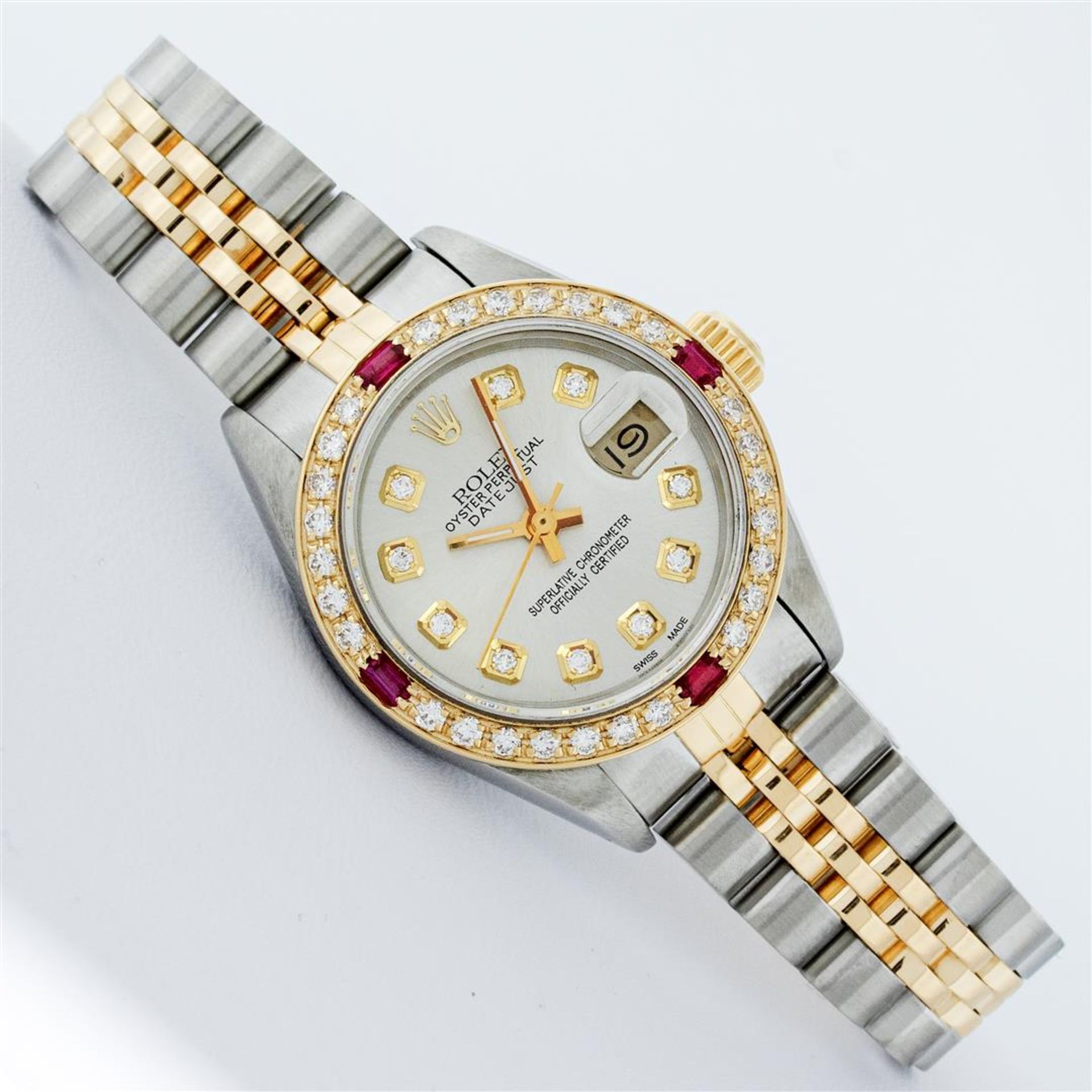 Rolex Ladies 2 Tone Silver Diamond & Ruby Oyster Perpetual Datejust Wristwatch - Image 3 of 9