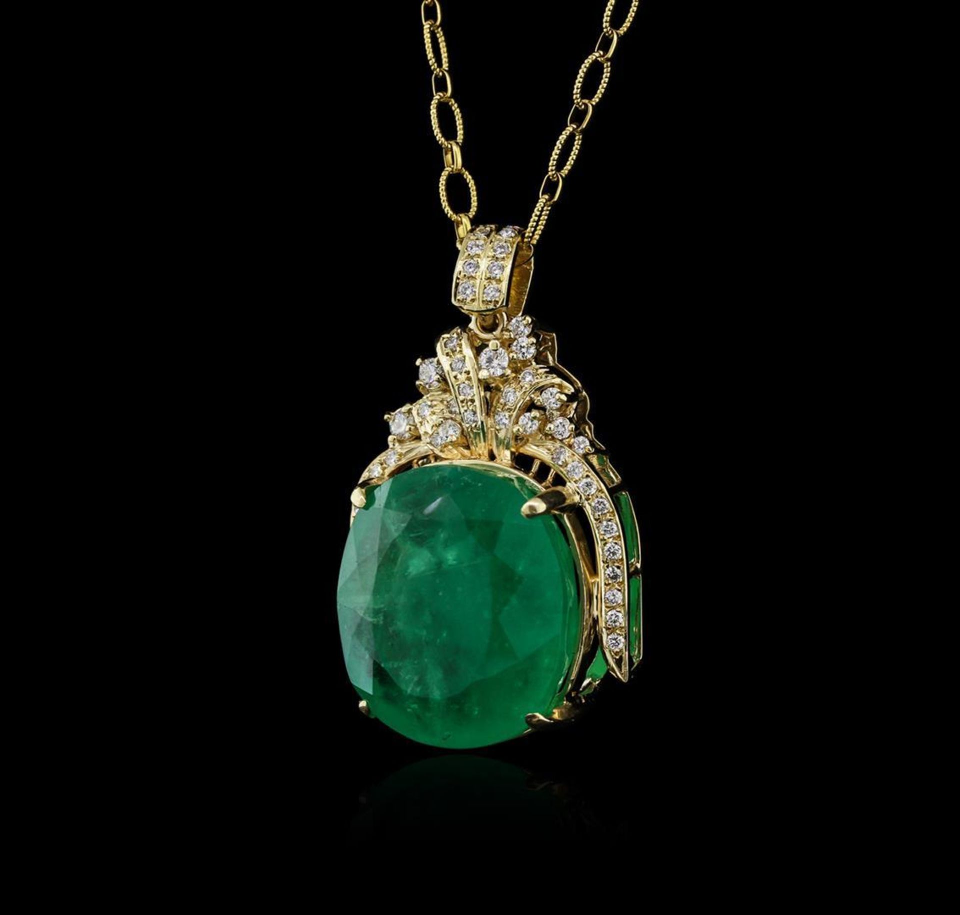 14KT Yellow Gold GIA Certified 50.88 ctw Emerald and Diamond Pendant With Chain - Image 3 of 5