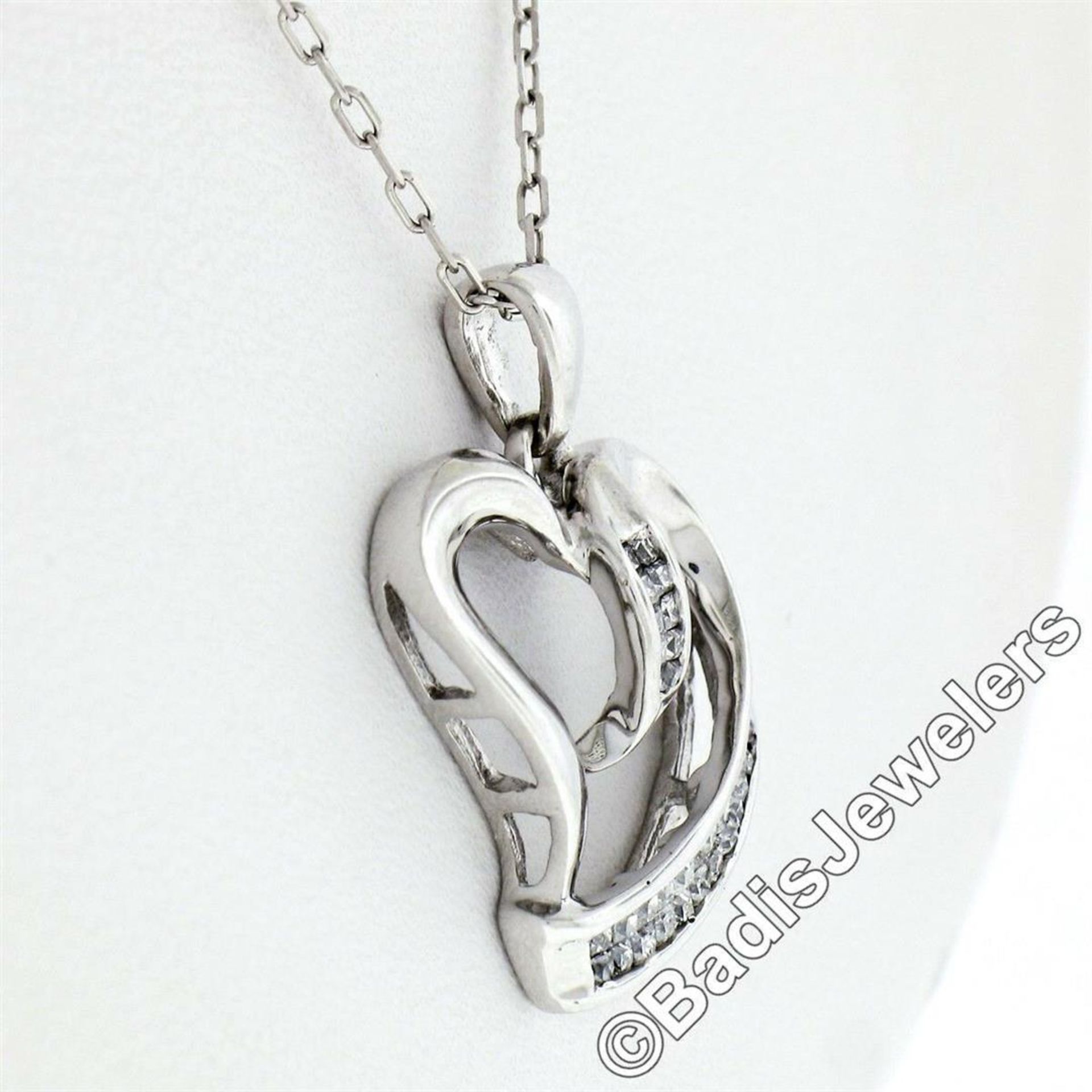 10kt White Gold 0.25 ctw Dual Channel Princess Cut Diamond Open Heart Pendant Ne - Image 5 of 7