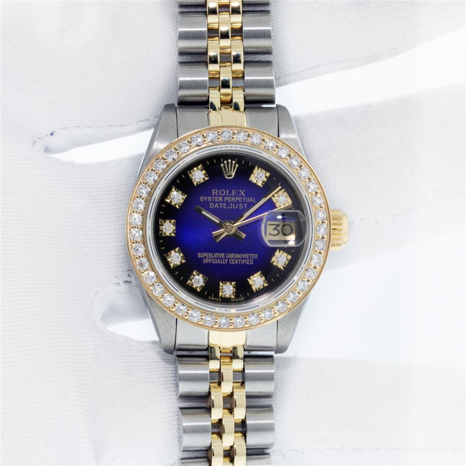 Rolex Ladies 2 Tone Blue Vignette VS Diamond Oyster Perpetual Datejust Wristwatc - Image 3 of 9