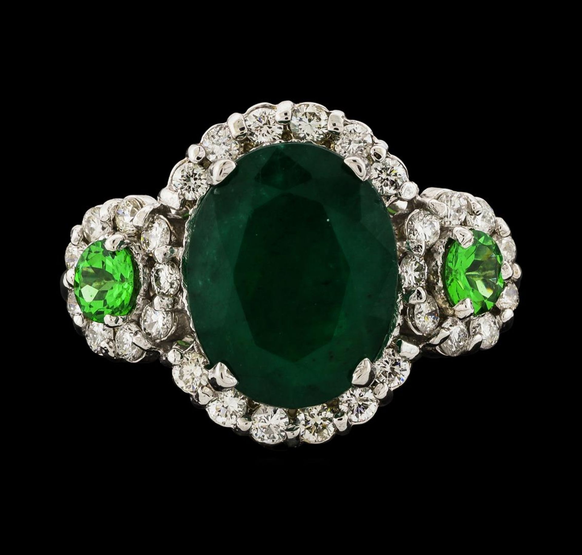 3.88 ctw Emerald, Tsavorite and Diamond Ring - 14KT White Gold - Image 3 of 6