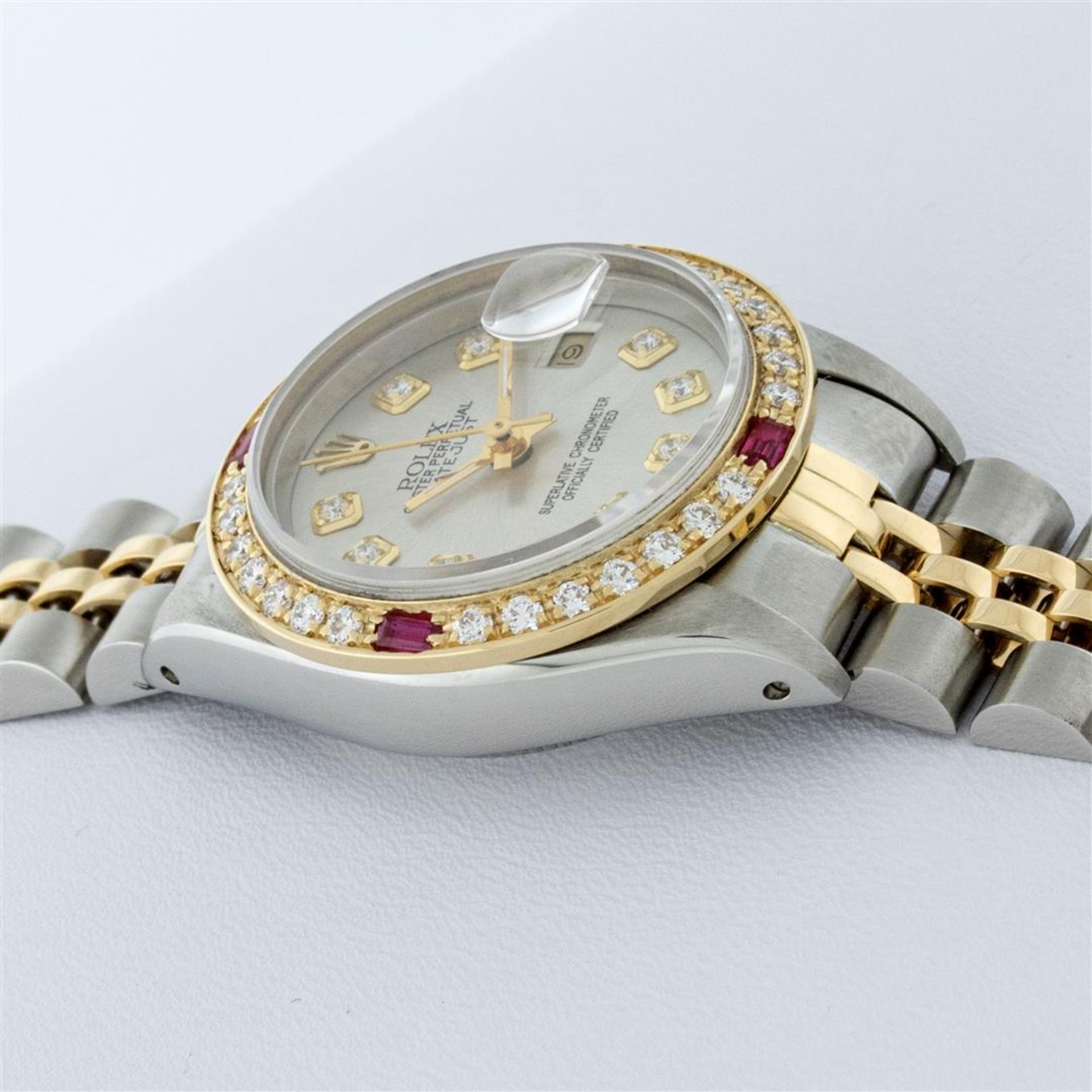 Rolex Ladies 2 Tone Silver Diamond & Ruby Oyster Perpetual Datejust Wristwatch - Image 5 of 9