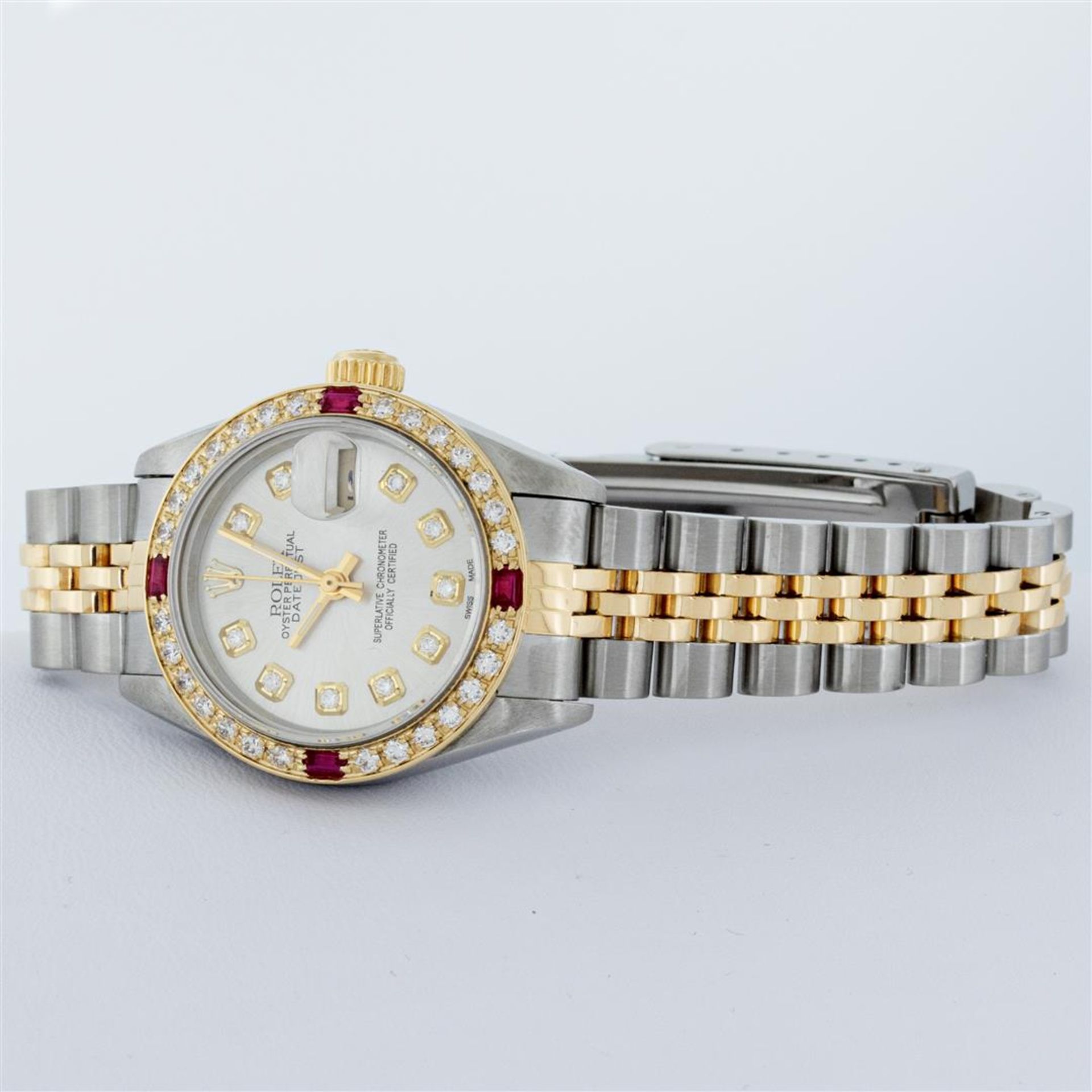 Rolex Ladies 2 Tone Silver Diamond & Ruby Oyster Perpetual Datejust Wristwatch - Image 9 of 9
