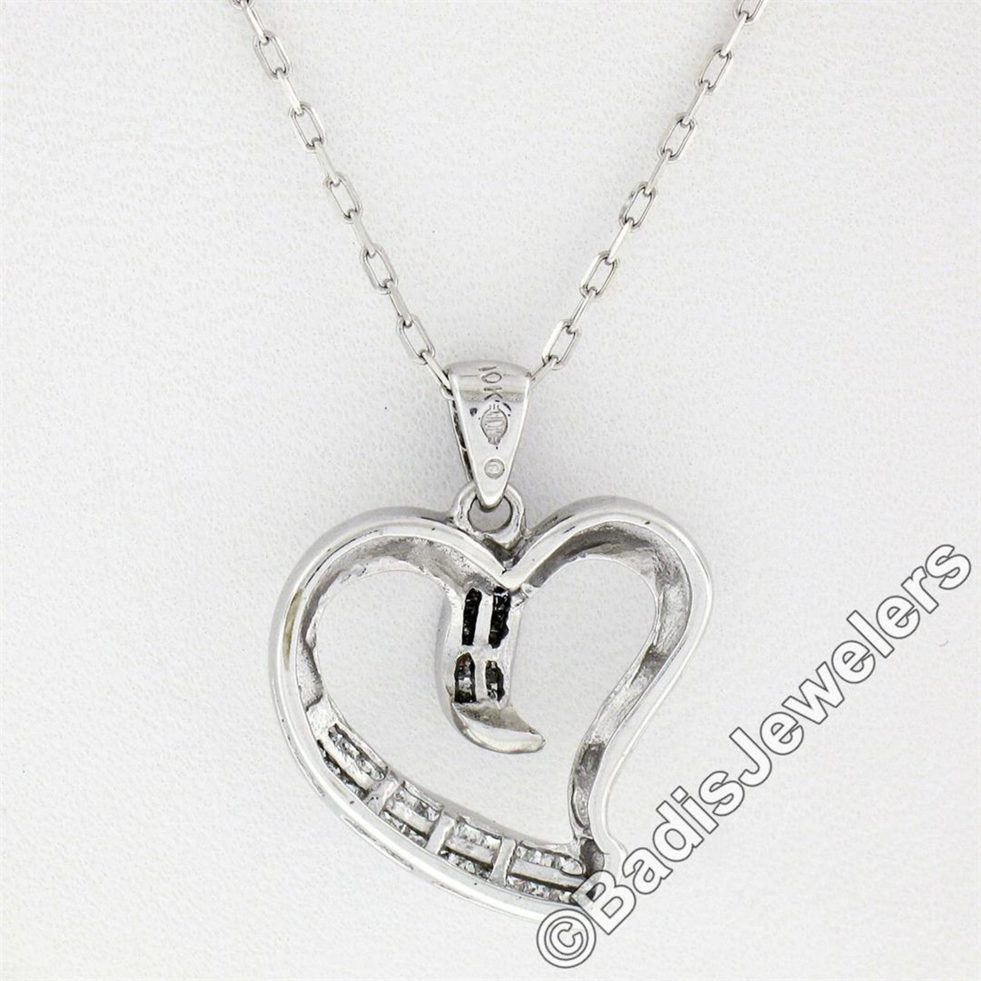 10kt White Gold 0.25 ctw Dual Channel Princess Cut Diamond Open Heart Pendant Ne - Image 6 of 7