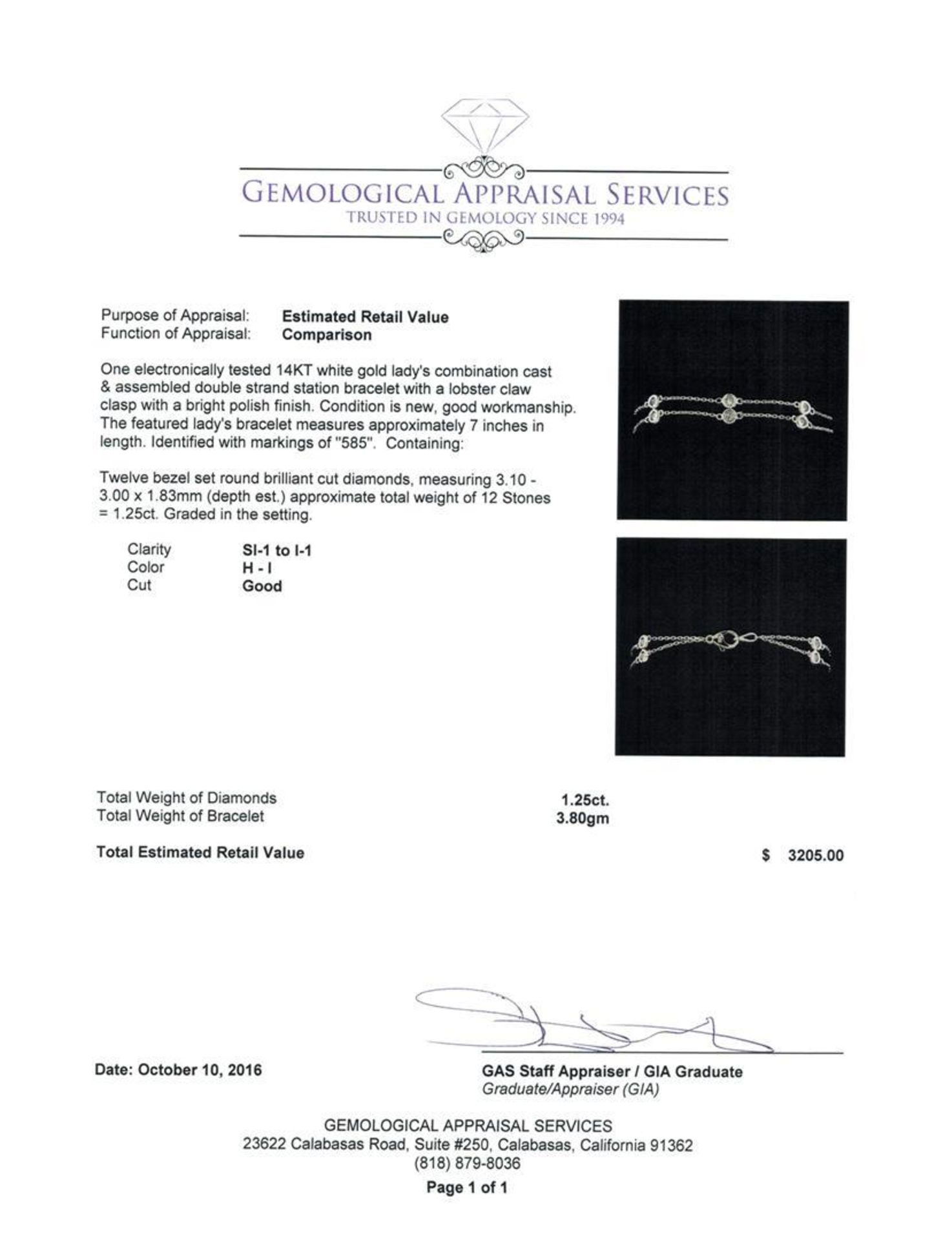 1.25 ctw Diamond Bracelet - 14KT White Gold - Image 4 of 4