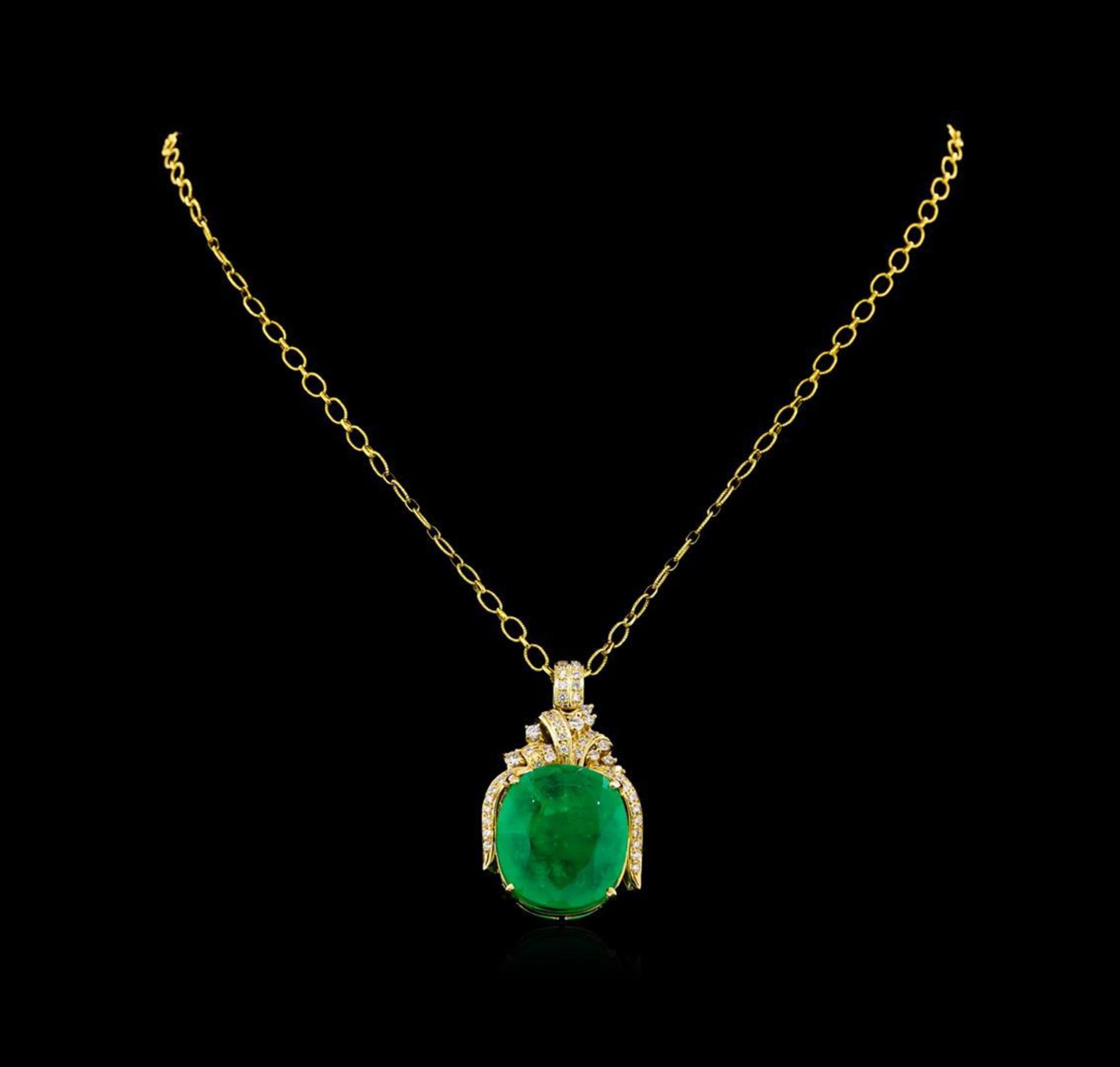 14KT Yellow Gold GIA Certified 50.88 ctw Emerald and Diamond Pendant With Chain - Image 2 of 5