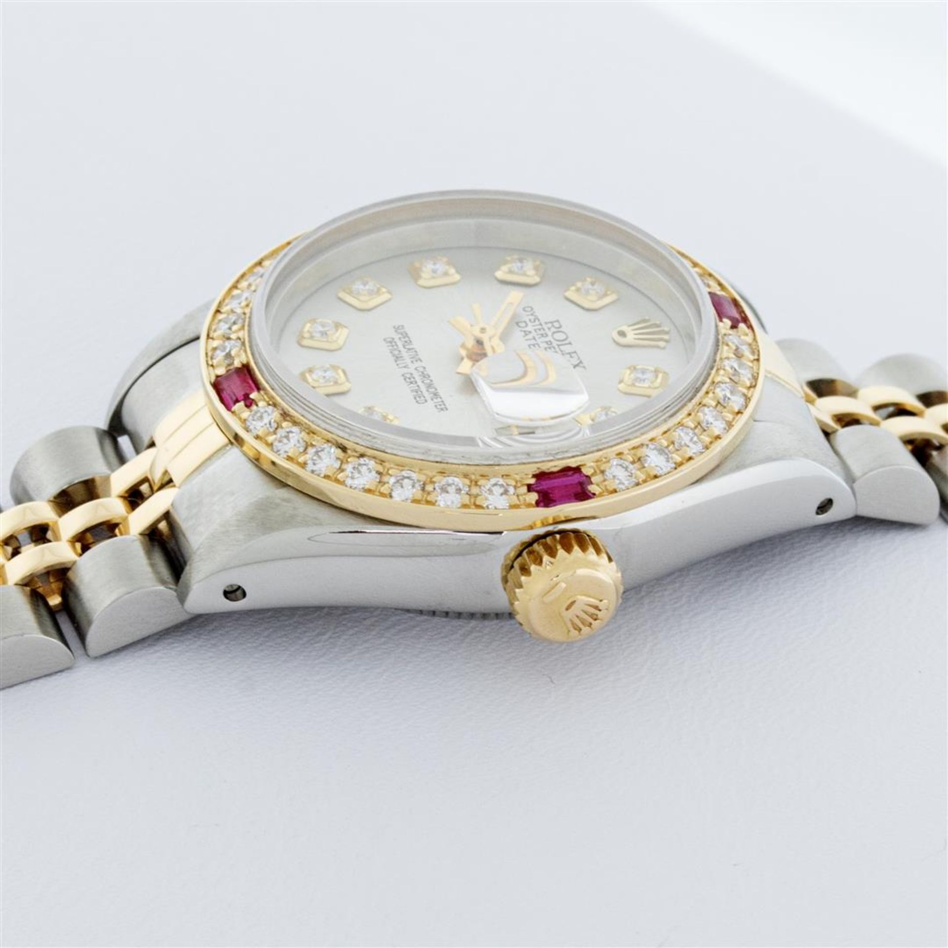 Rolex Ladies 2 Tone Silver Diamond & Ruby Oyster Perpetual Datejust Wristwatch - Image 4 of 9