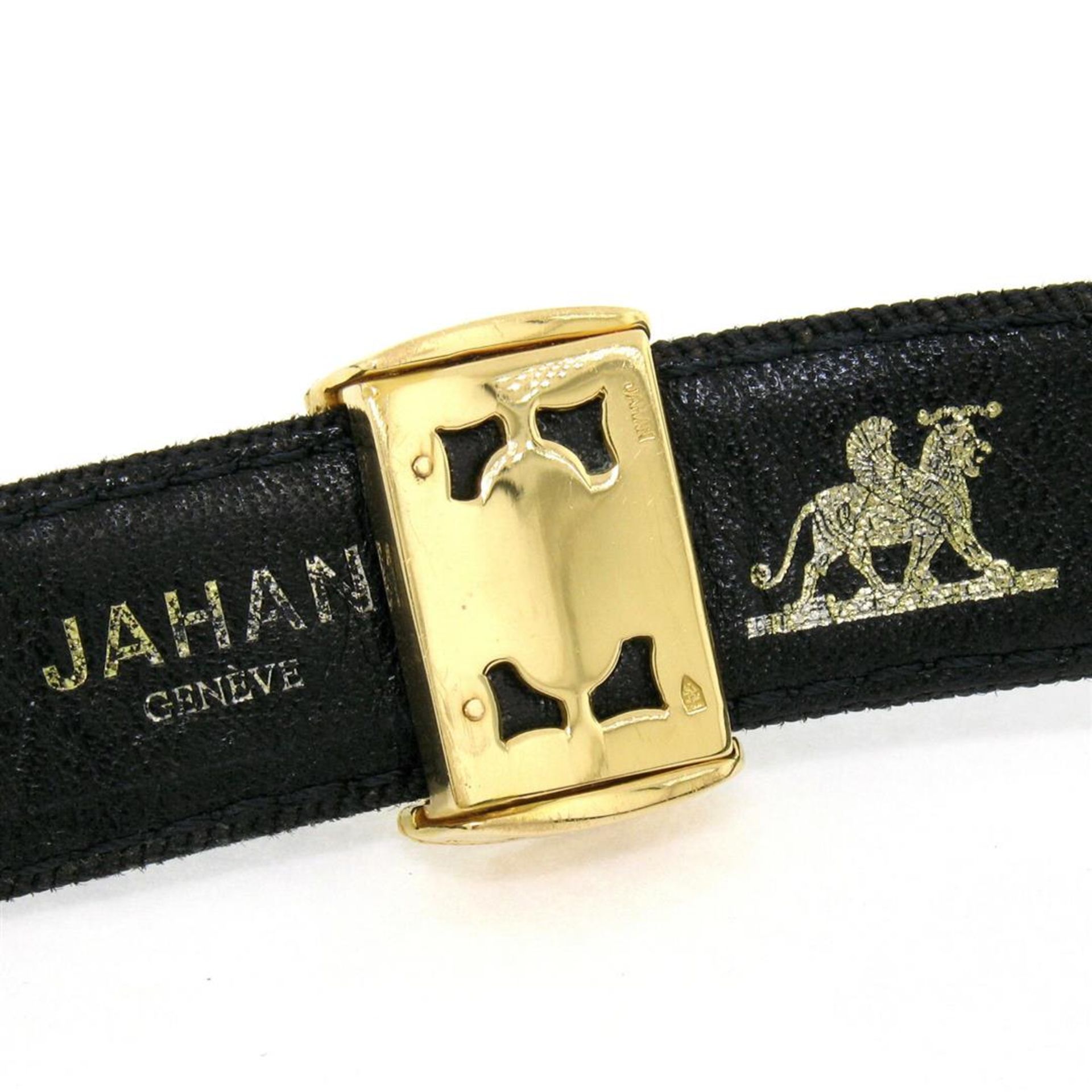 Stylish JAHAN 18K Gold Black Leather .50 ctw Diamond Heart Round Shield Necklace - Image 6 of 7