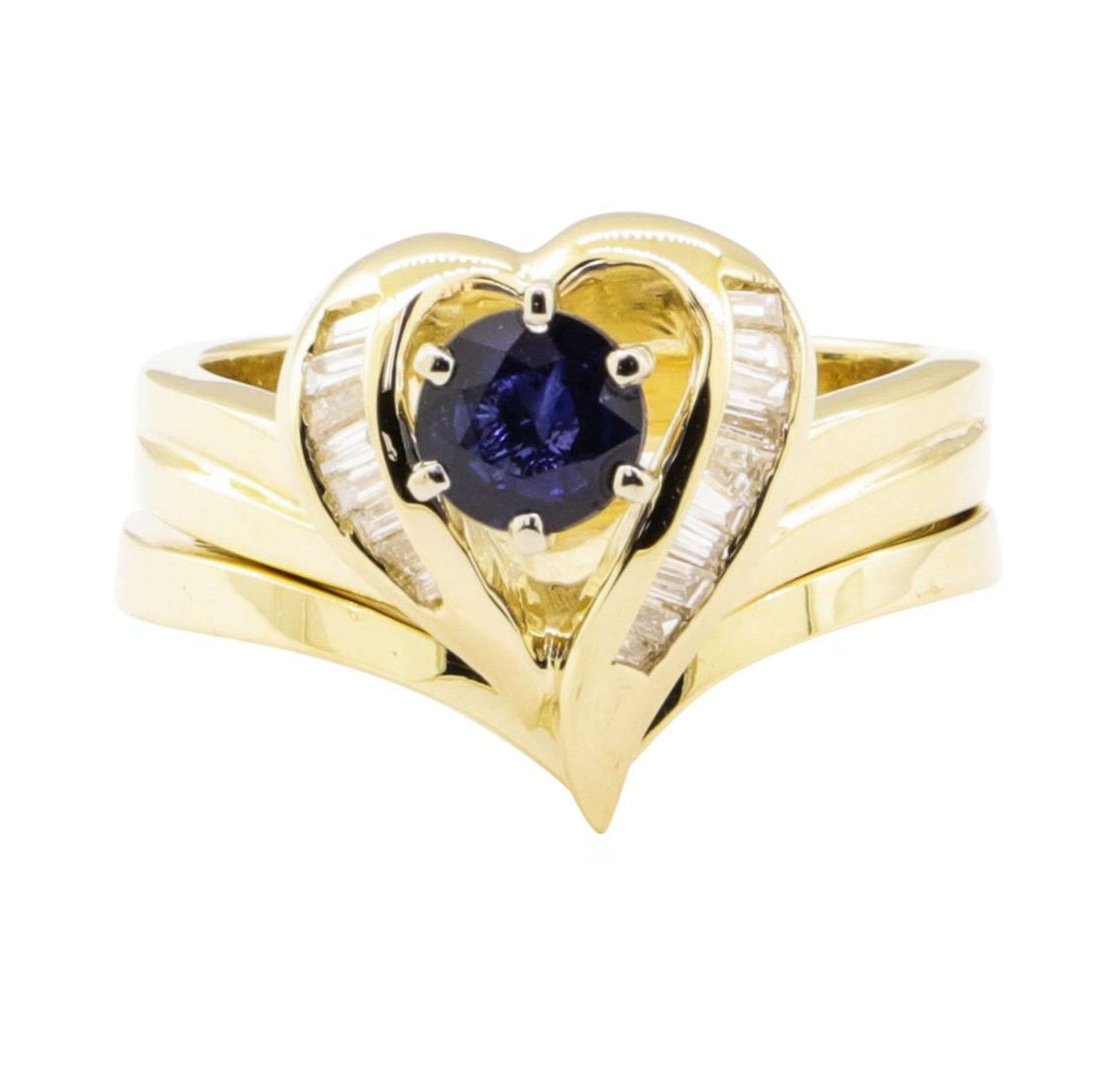 0.92 ctw Blue Sapphire And Diamond Ring And Band - 14KT Yellow Gold - Image 2 of 4