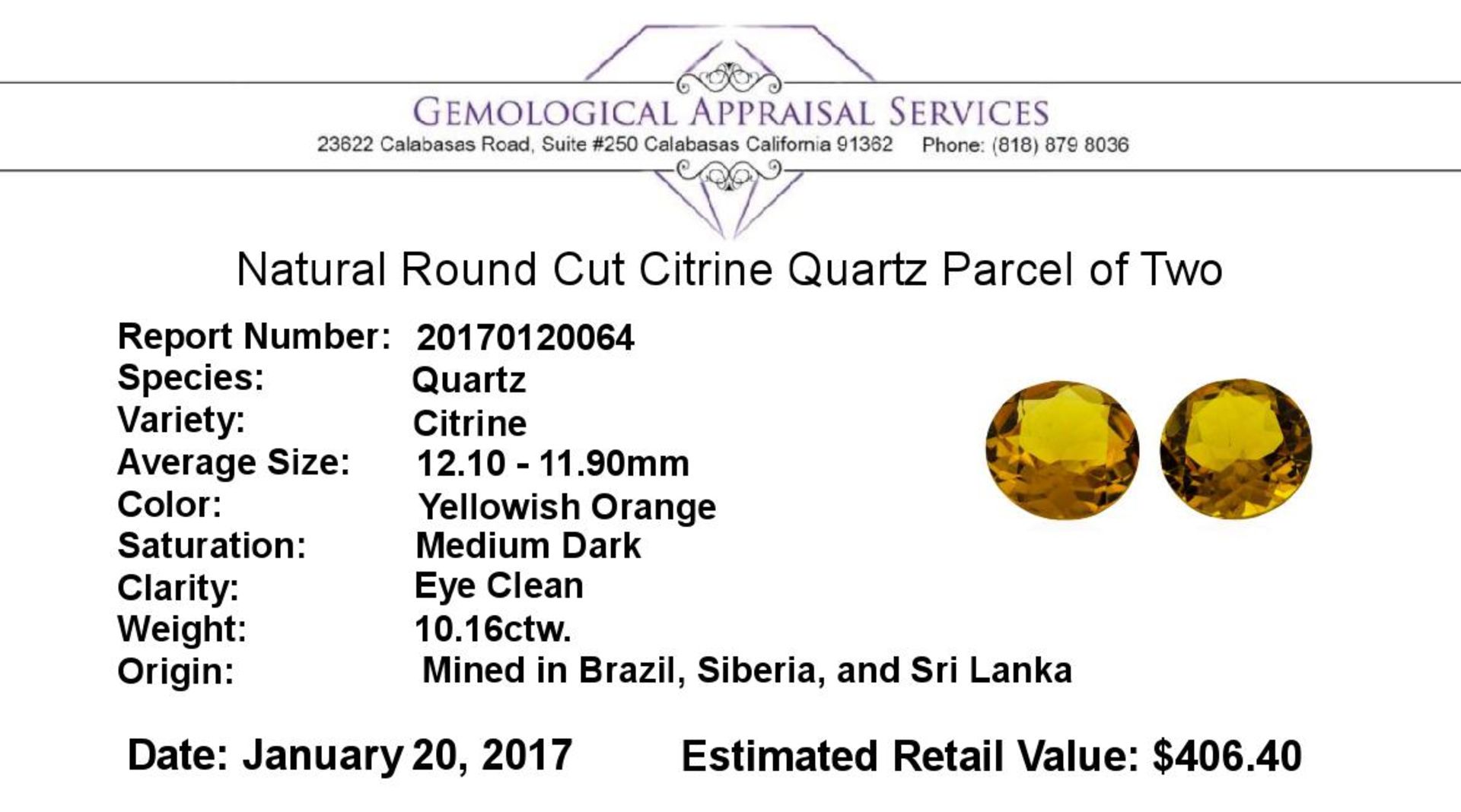 10.16 ctw.Natural Round Cut Citrine Quartz Parcel of Two - Image 3 of 3