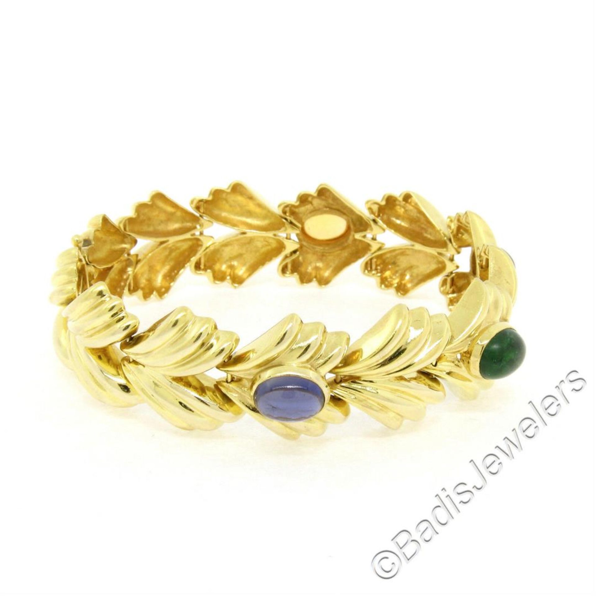 14kt Yellow Gold 6.81 ctw Multi Gemstone Ribbed Wide Leaf Chain Bracelet - Image 4 of 9