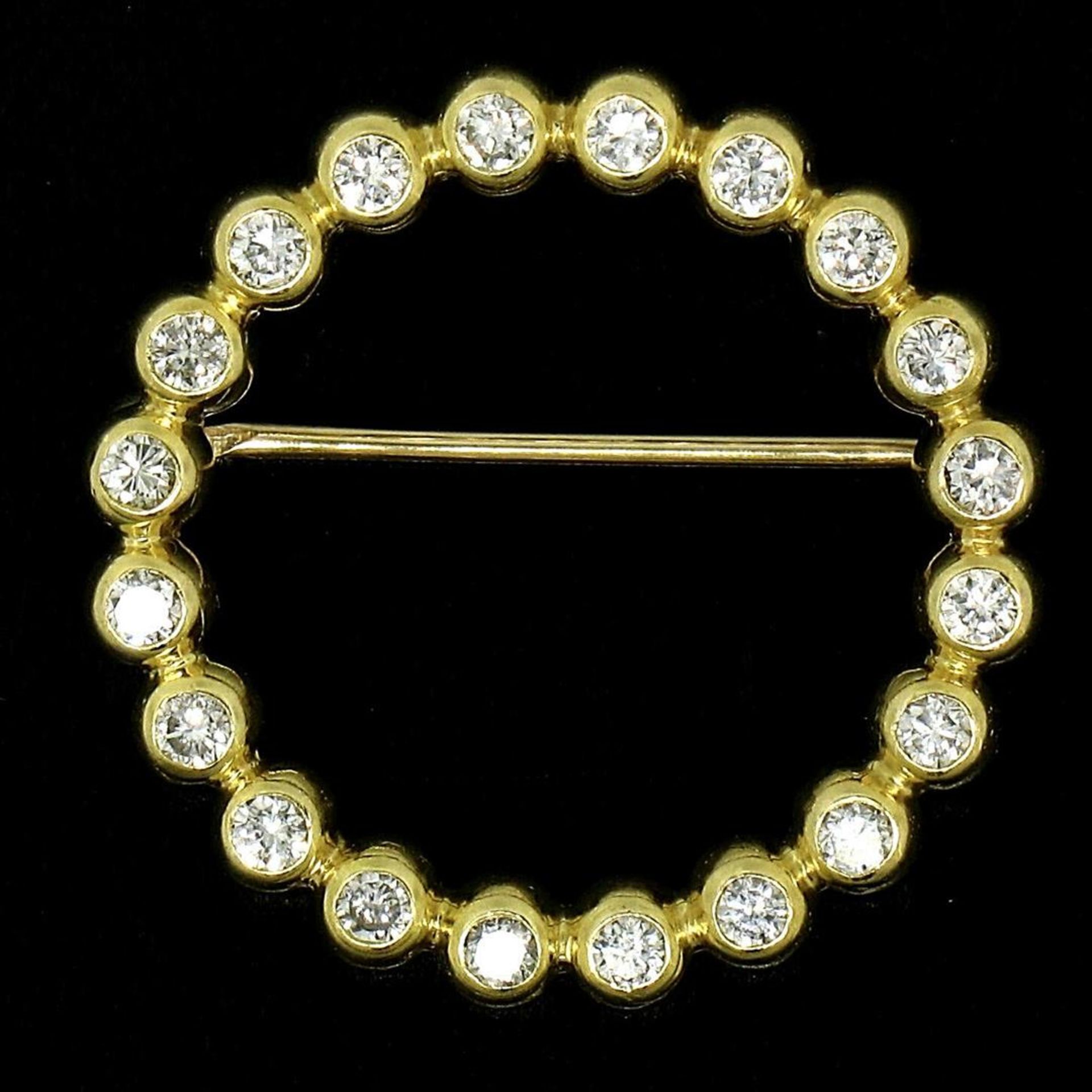 18k Yellow Gold .60 ctw 20 Bezel Set Round Diamond Circle of Life Pin Brooch 23m - Image 2 of 8