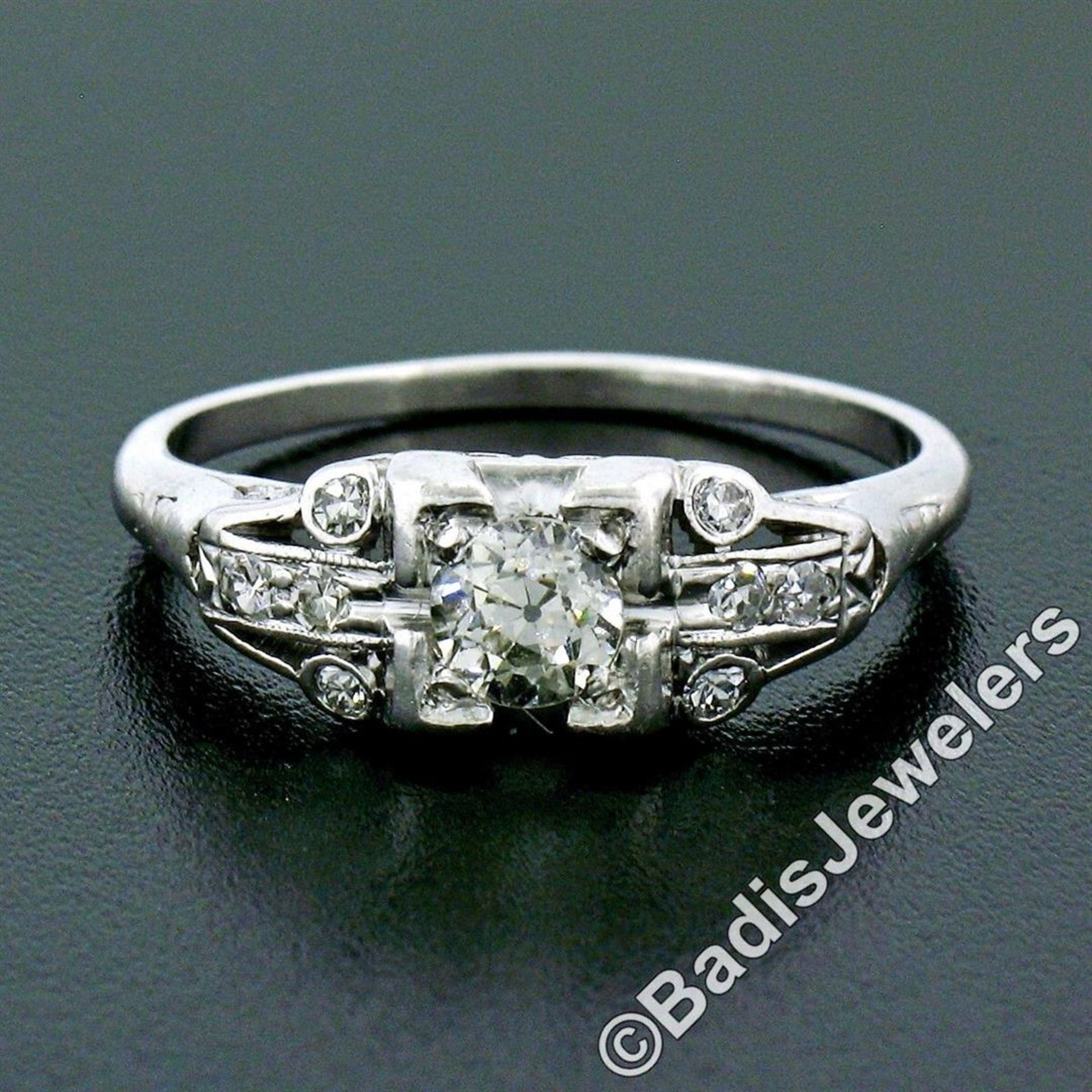 Art Deco Platinum 0.50 ctw Old European Diamond Engagement Ring - Image 2 of 9