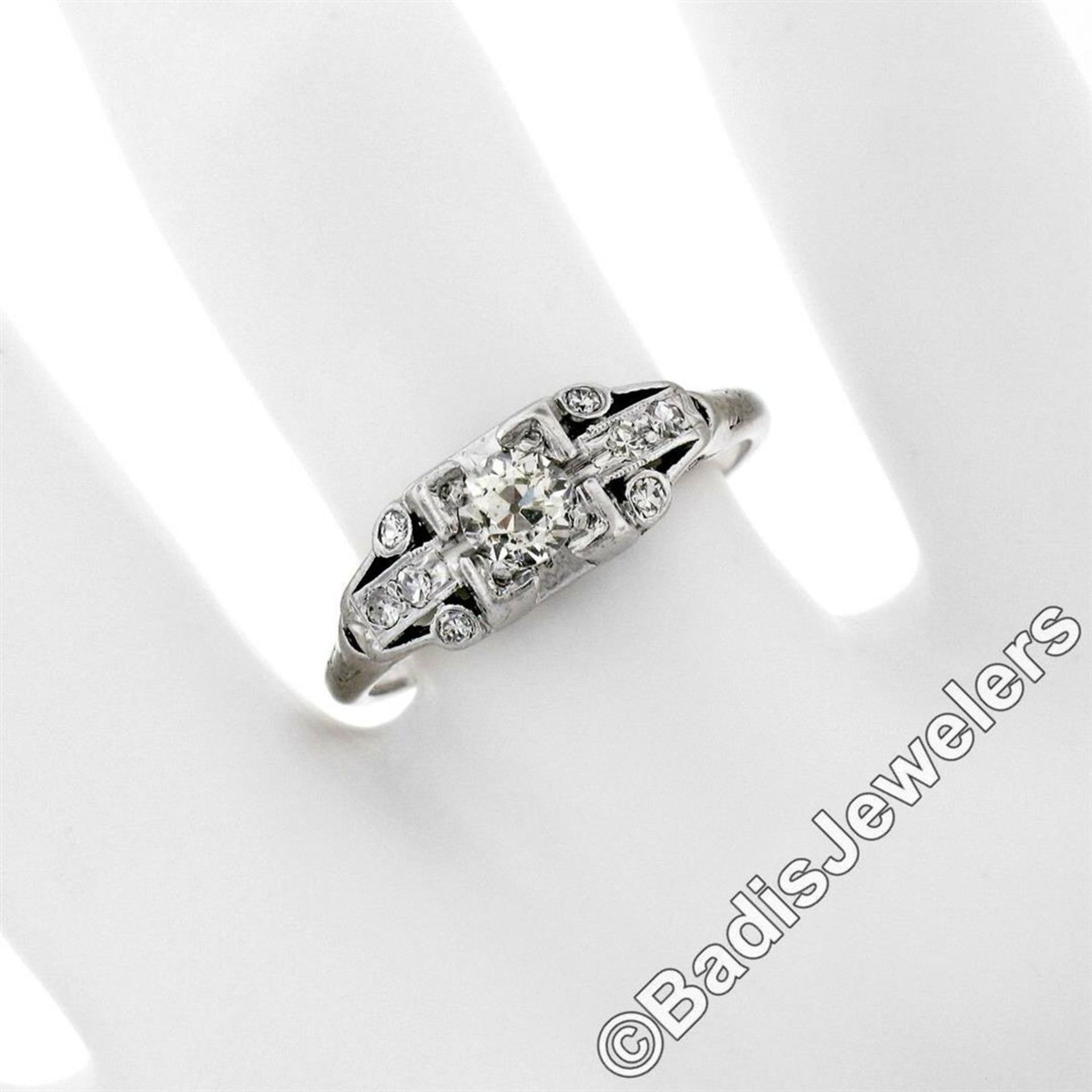 Art Deco Platinum 0.50 ctw Old European Diamond Engagement Ring - Image 3 of 9