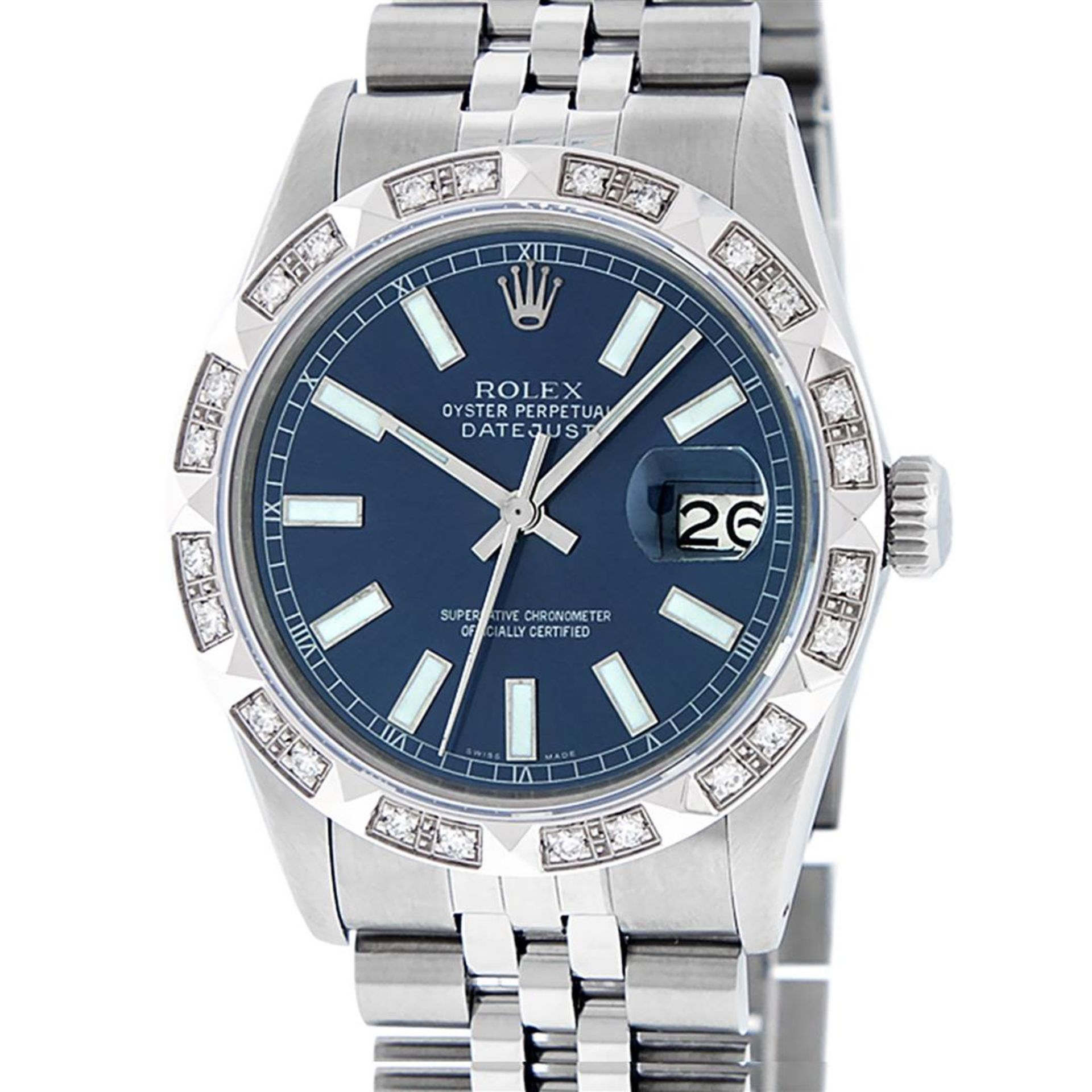 Rolex Stainless Steel 36MM Blue Index Diamond Oyster Perpetual Datejust Wristwat - Image 2 of 9