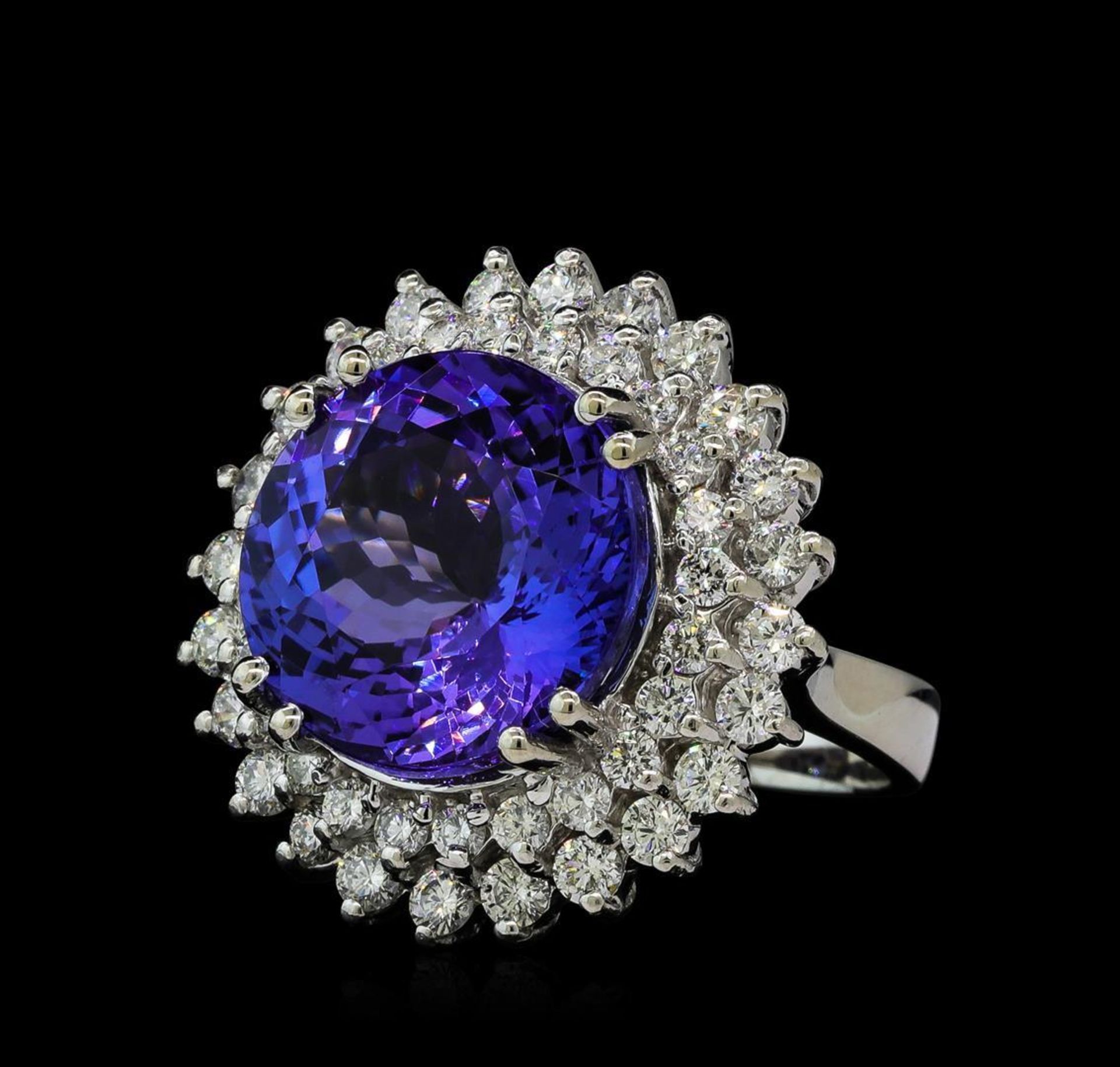 14.78 ctw Tanzanite and Diamond Ring - 14KT White Gold