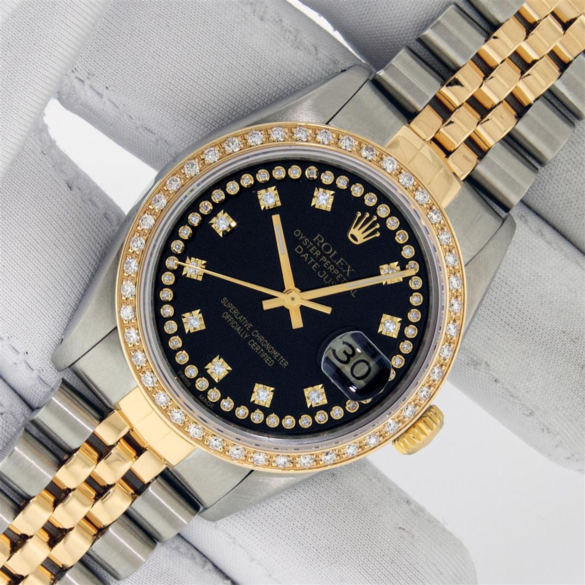 Rolex Mens 2 Tone Black String VS Diamond Oyster Perpetual Datejust Wristwatch - Image 2 of 9