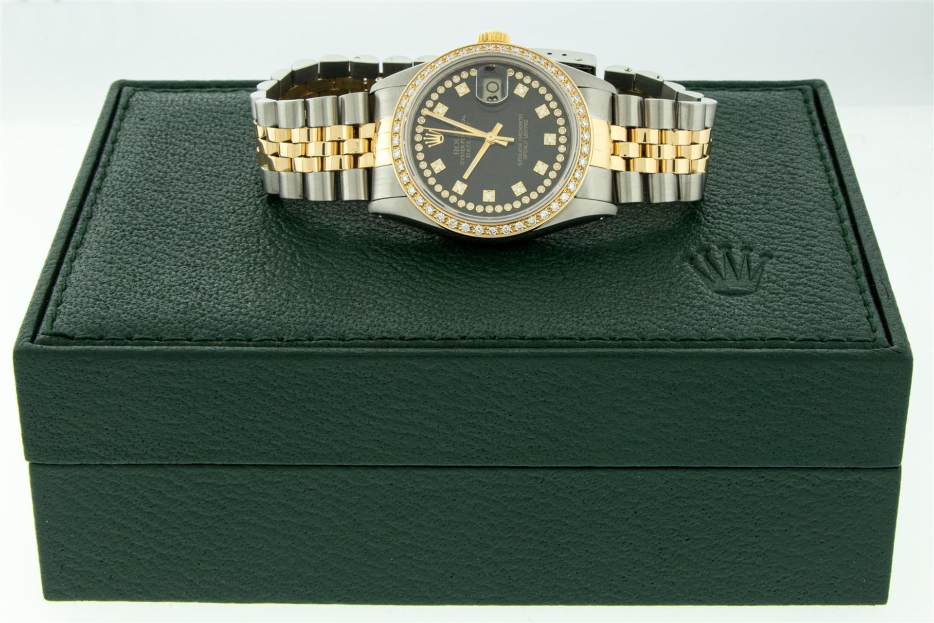 Rolex Mens 2 Tone Black String VS Diamond Oyster Perpetual Datejust Wristwatch - Image 9 of 9