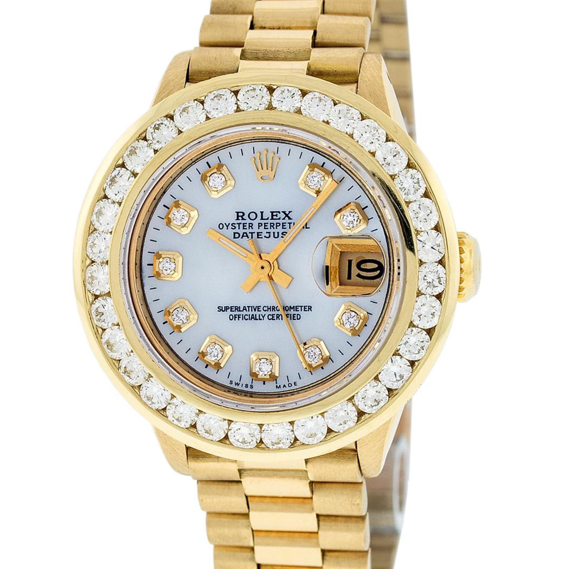 Rolex Ladies 18K Yellow Gold President Mother Of Pearl 2.15 ctw Diamond Wristwat