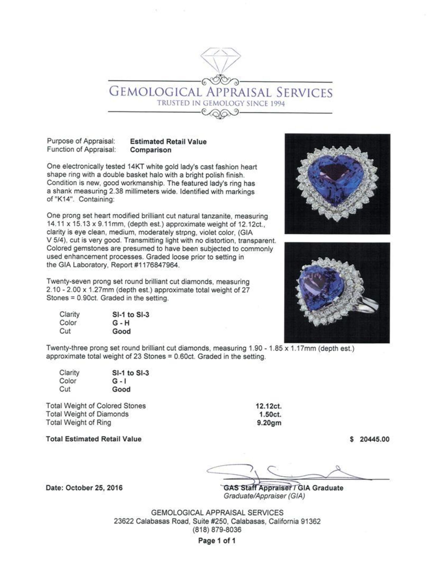 GIA Cert 12.12 ctw Tanzanite and Diamond Ring - 14KT White Gold - Image 5 of 6