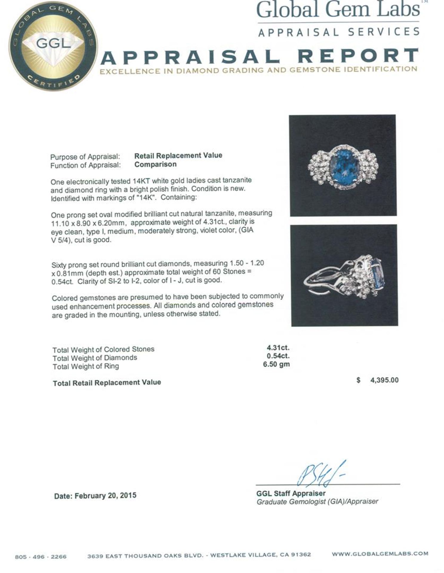 14KT White Gold 4.31 ctw Tanzanite and Diamond Ring - Image 5 of 5