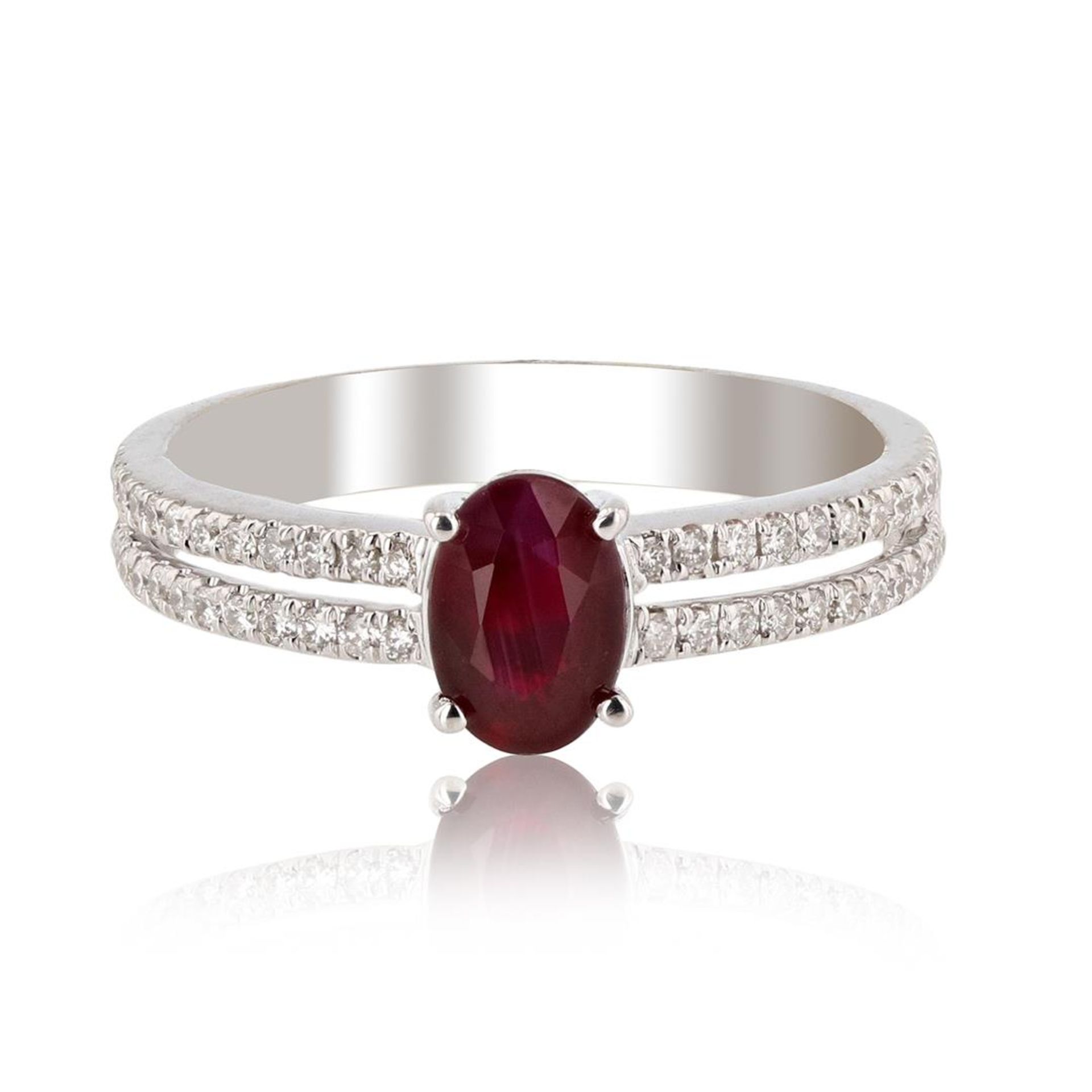 1.10 ctw Ruby and 0.24 ctw Diamond 14K White Gold Ring (GIA CERTIFIED)