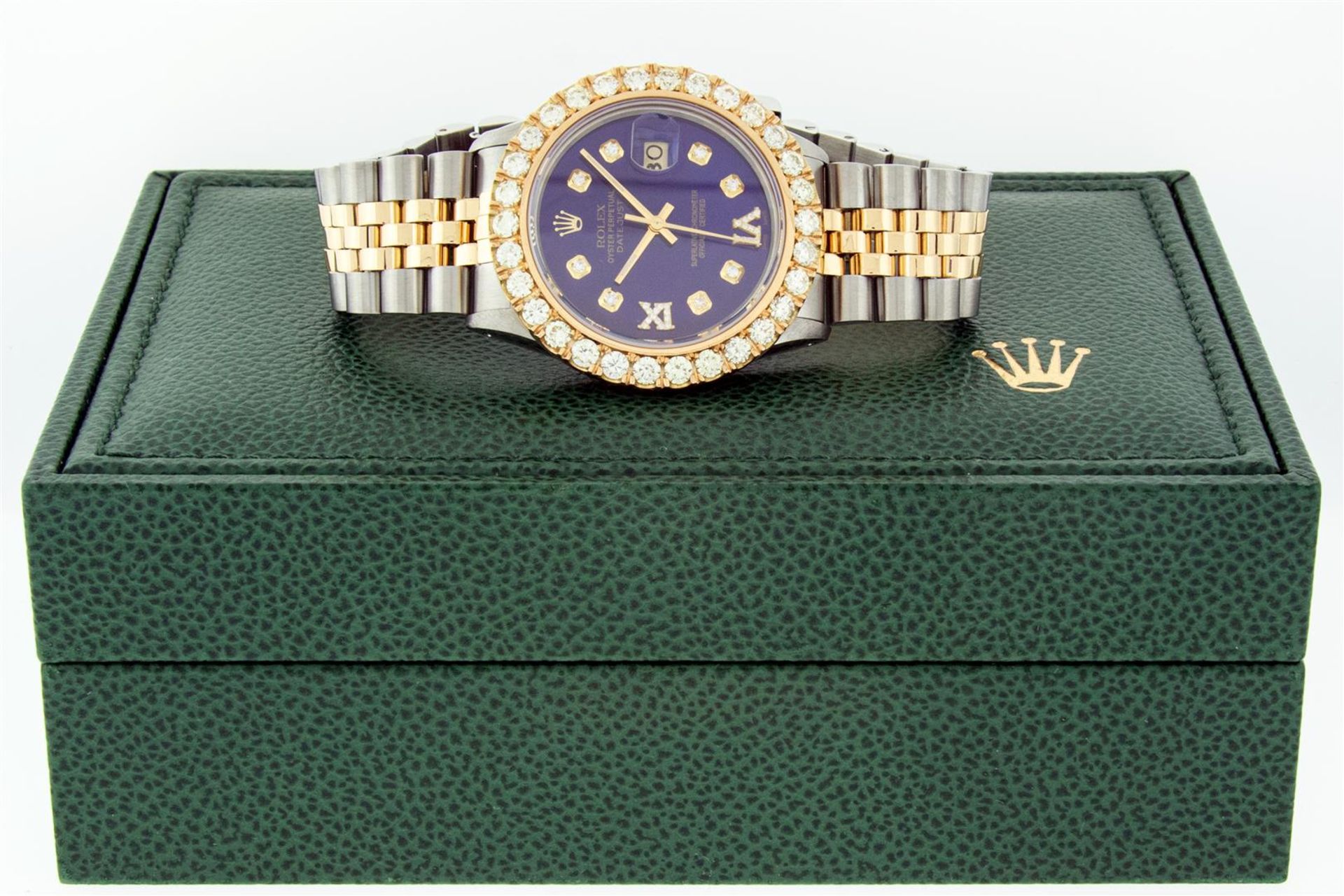 Rolex Mens 2 Tone Blue VS 4 ctw Beadset Diamond Datejust Wristwatch with Rolex B - Image 4 of 9