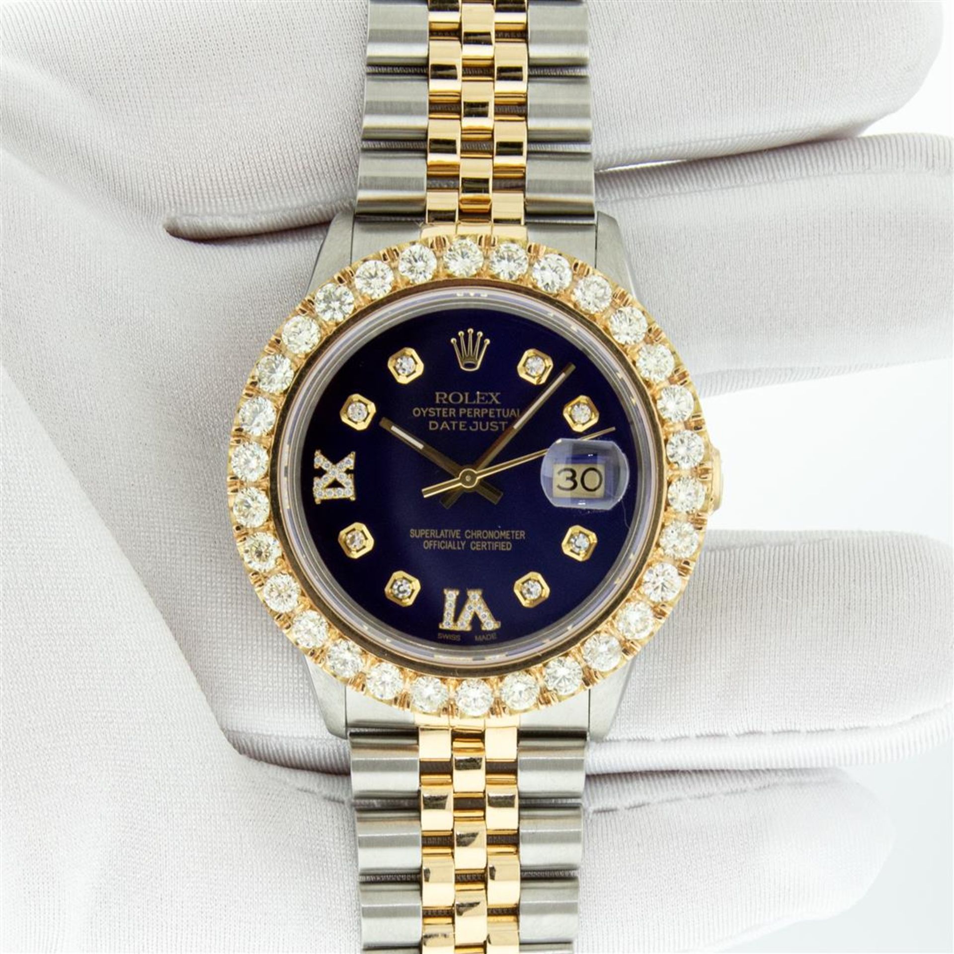 Rolex Mens 2 Tone Blue VS 4 ctw Beadset Diamond Datejust Wristwatch with Rolex B - Image 3 of 9