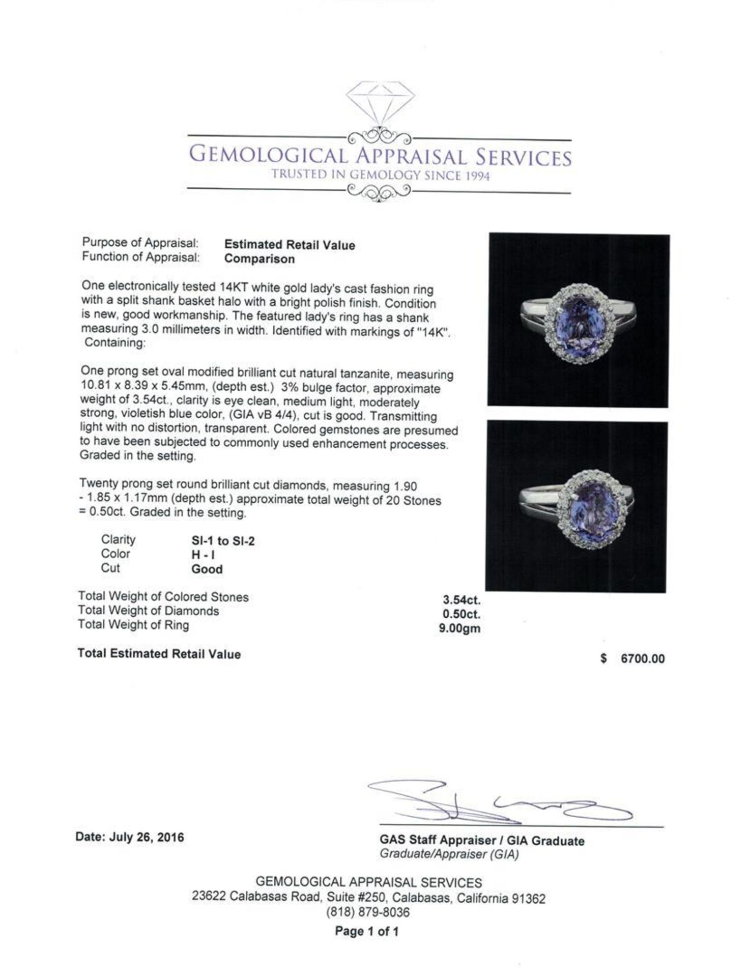 3.54 ctw Tanzanite and Diamond Ring - 14KT White Gold - Image 5 of 5