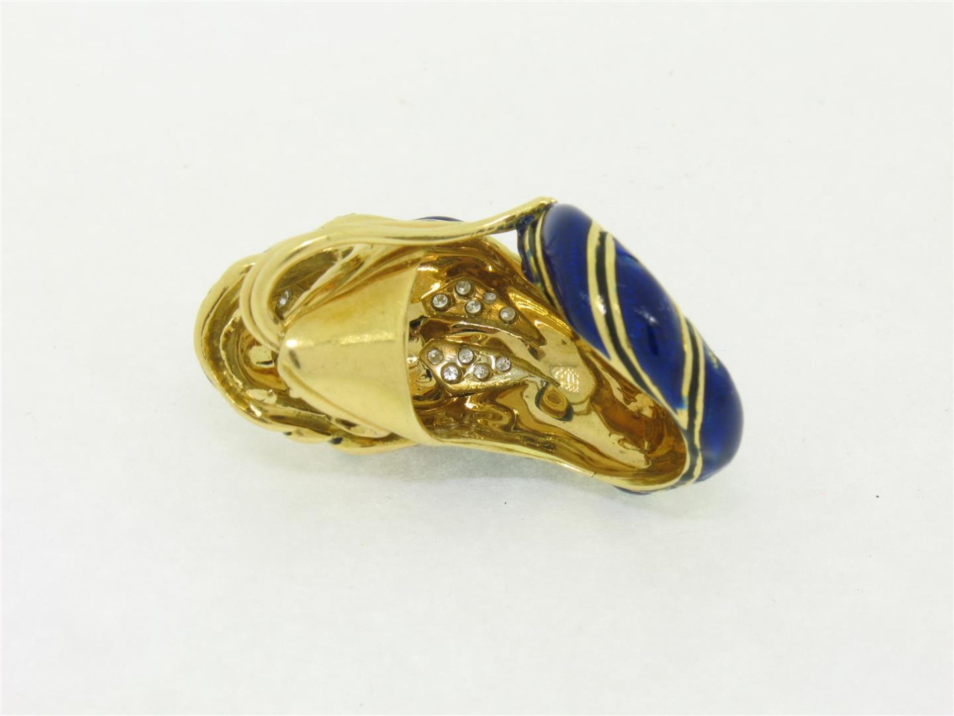 Vintage 18K Gold Multi Color Enamel Diamond & Emerald Large Snake Head Wrap Ring - Image 6 of 9