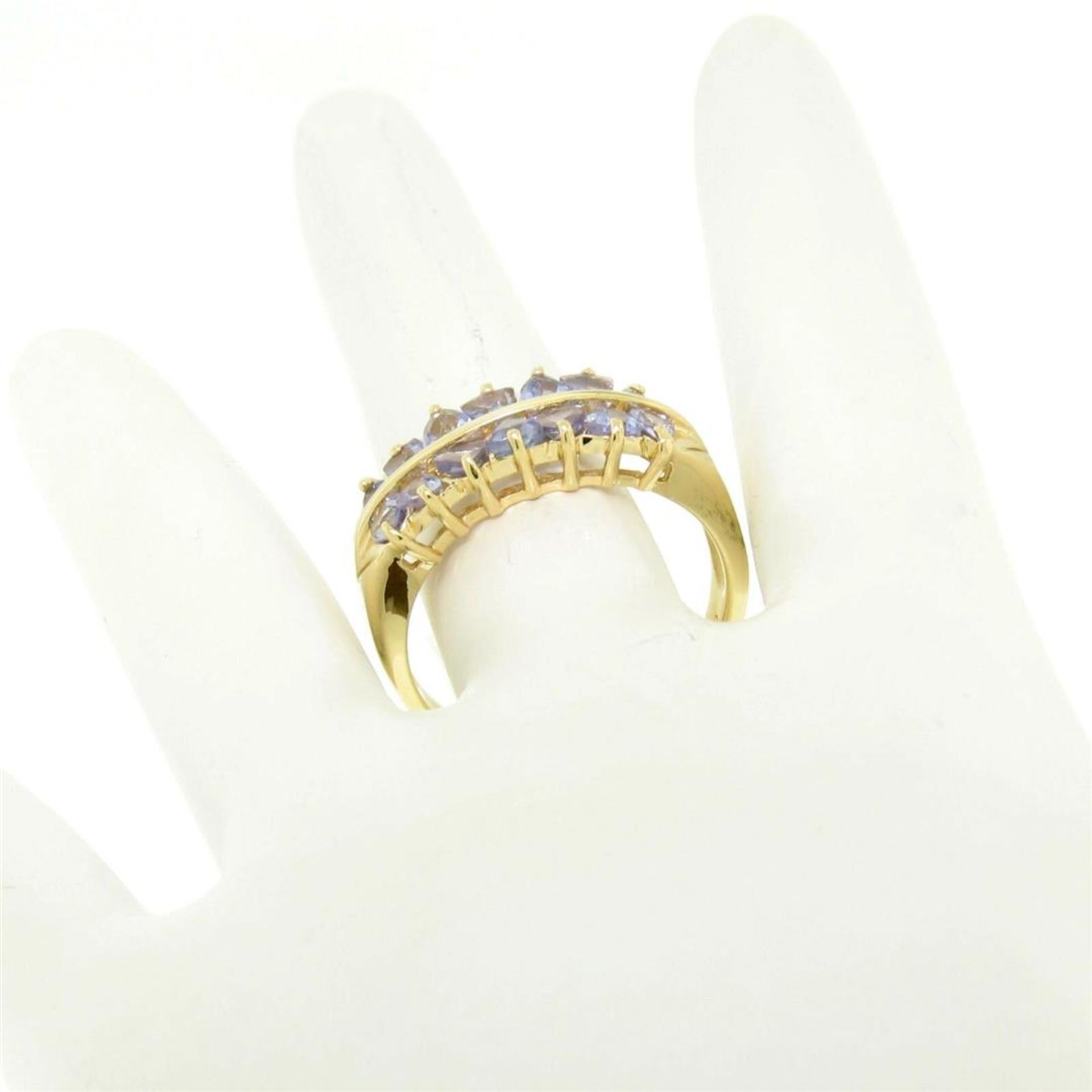 14k Yellow Gold Dual Two Row 1.40 ctw 14 Trillion Cut Natural Tanzanite Band Rin - Image 4 of 7