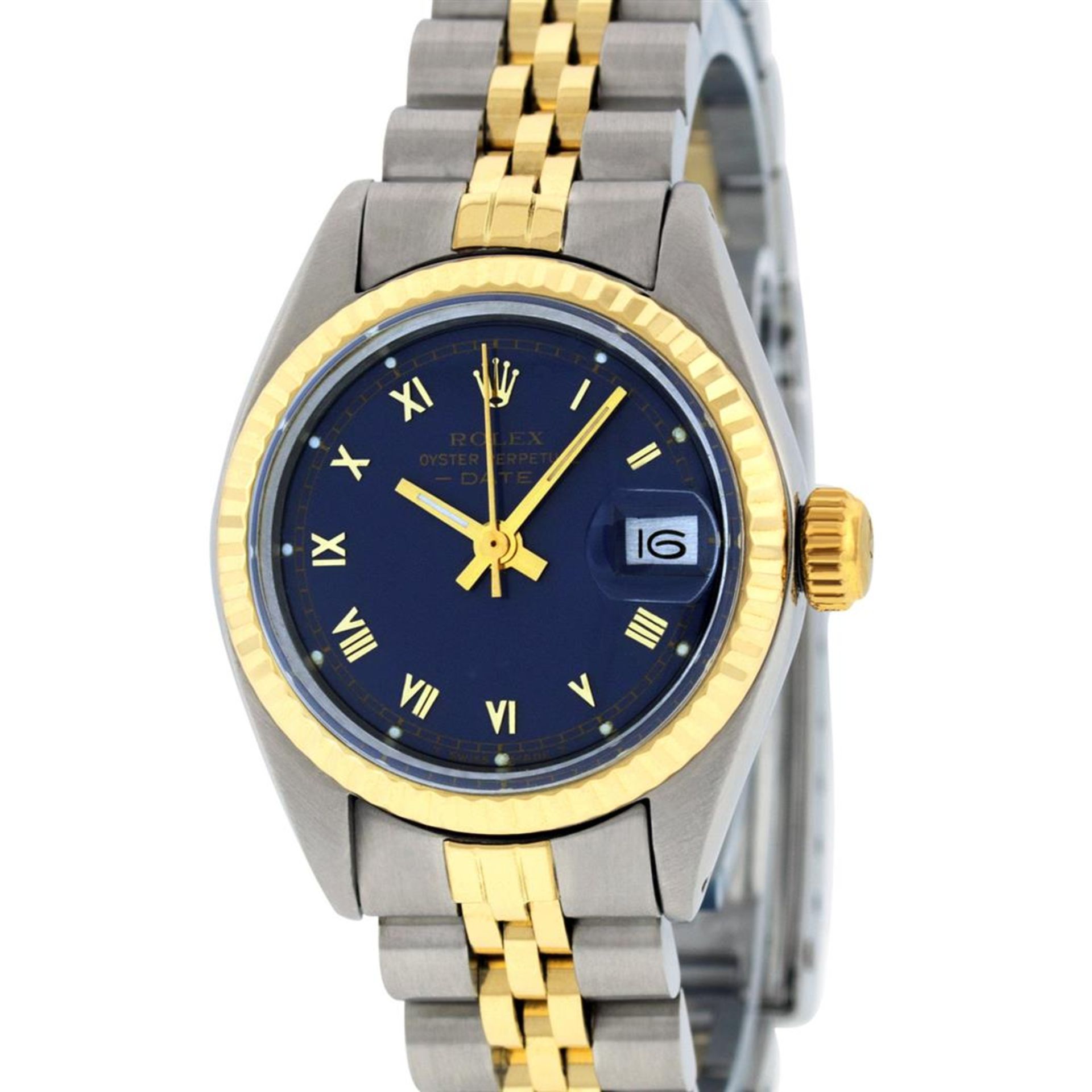 Rolex Ladies 2 Tone Blue Roman Fluted Date Jubilee Band Wristwatch - Image 2 of 8