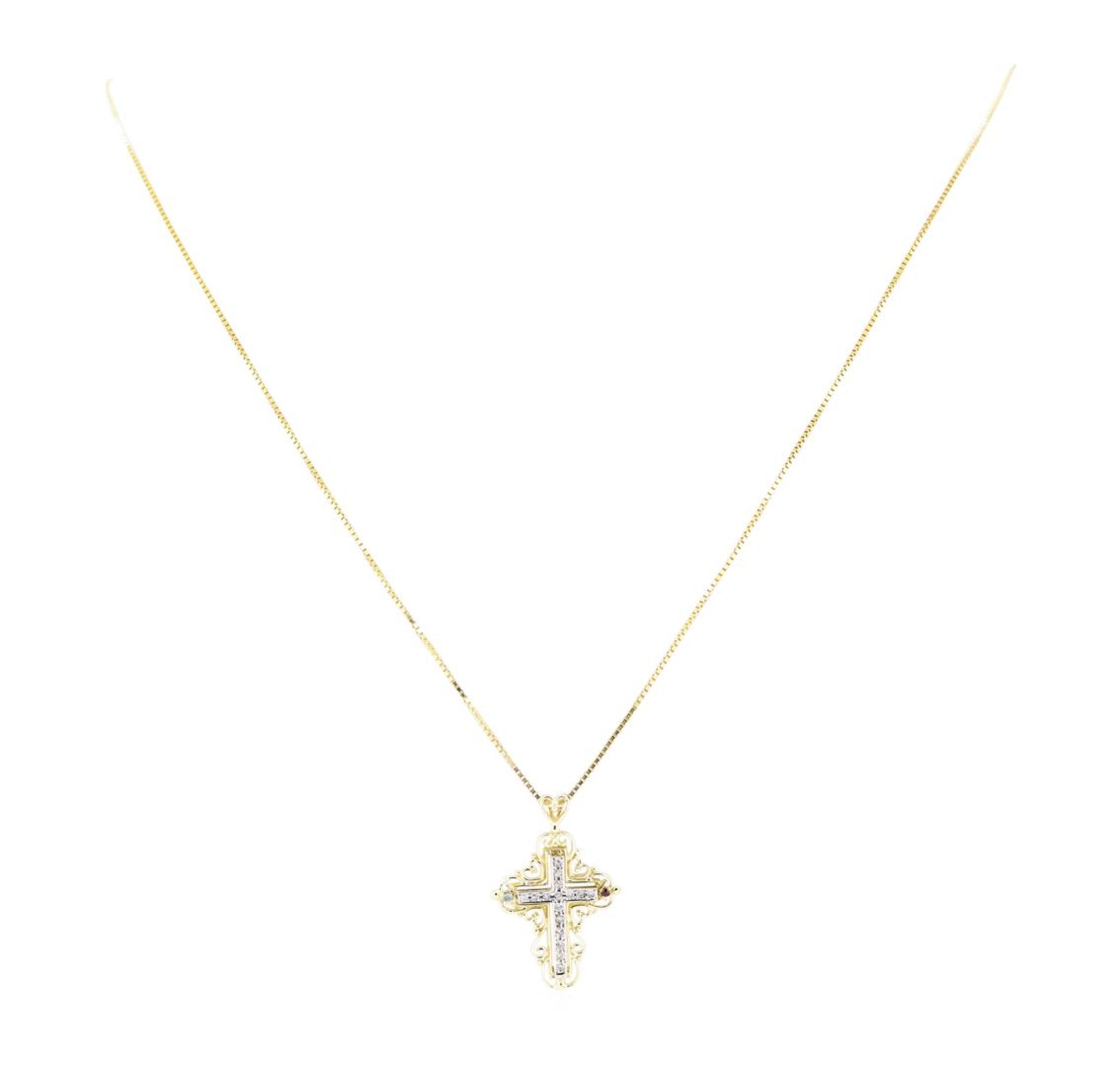 0.18 ctw Diamond Cross Pendant with Chain - 14KT Yellow and White Gold