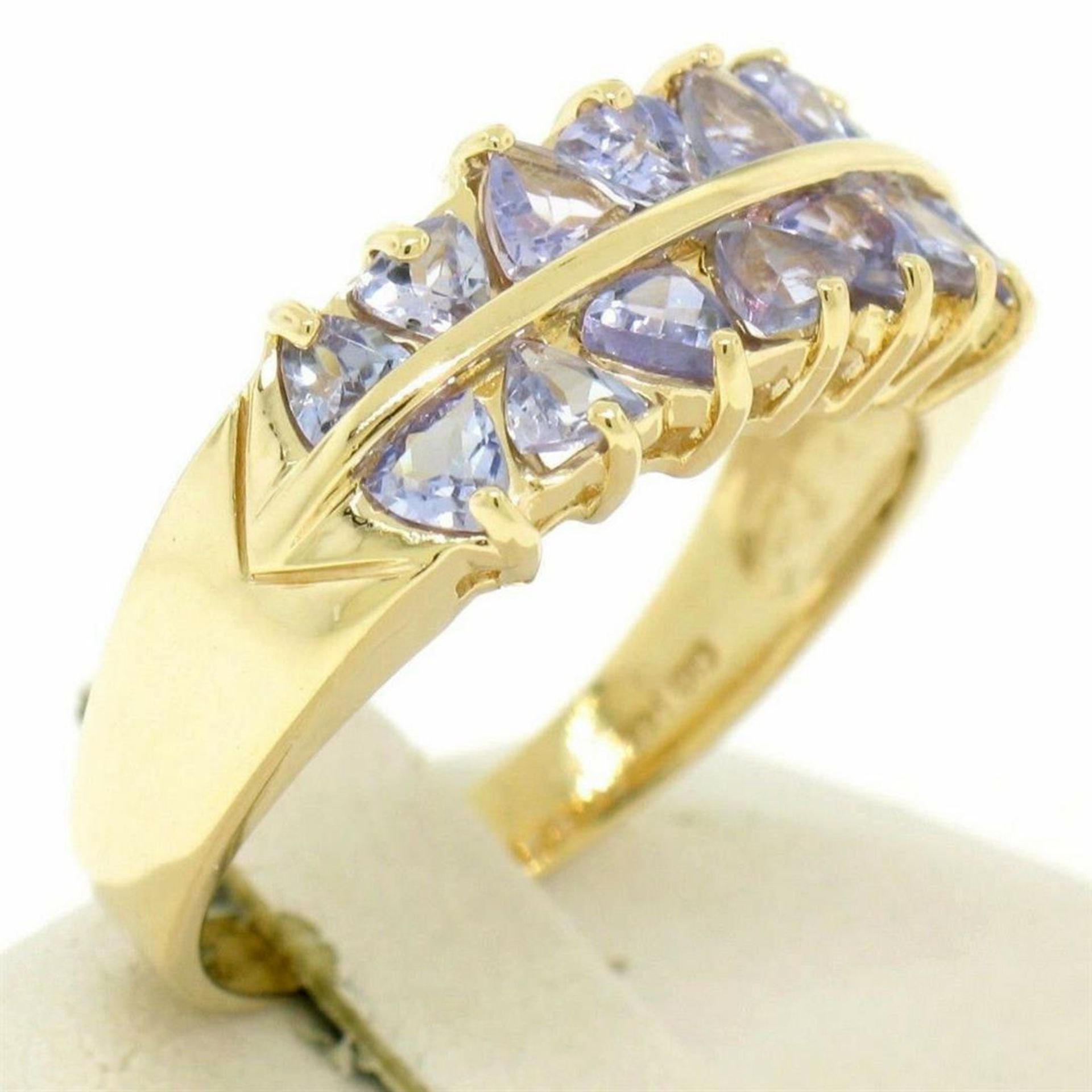 14k Yellow Gold Dual Two Row 1.40 ctw 14 Trillion Cut Natural Tanzanite Band Rin - Image 3 of 7