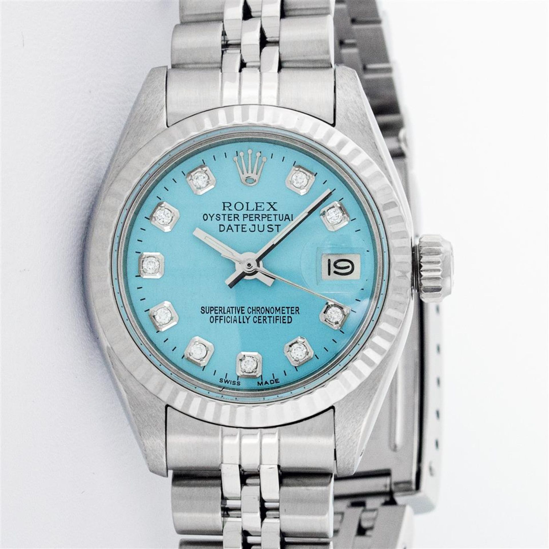 Rolex Ladies Stainless Steel Ice Blue Diamond 26MM Datejust Wristwatch Serviced