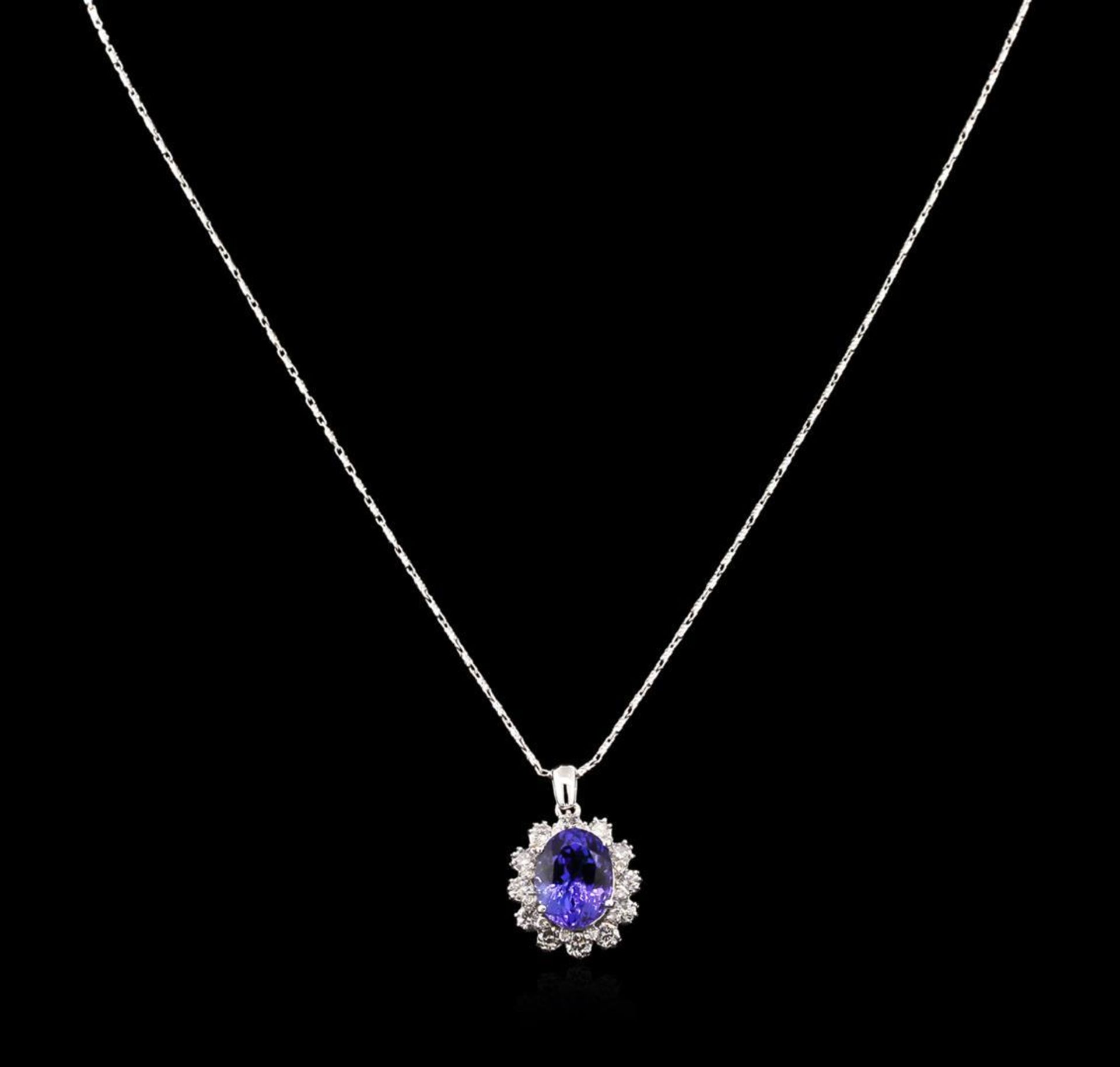 4.80 ctw Tanzanite and Diamond Pendant With Chain - 14KT White Gold - Image 2 of 3