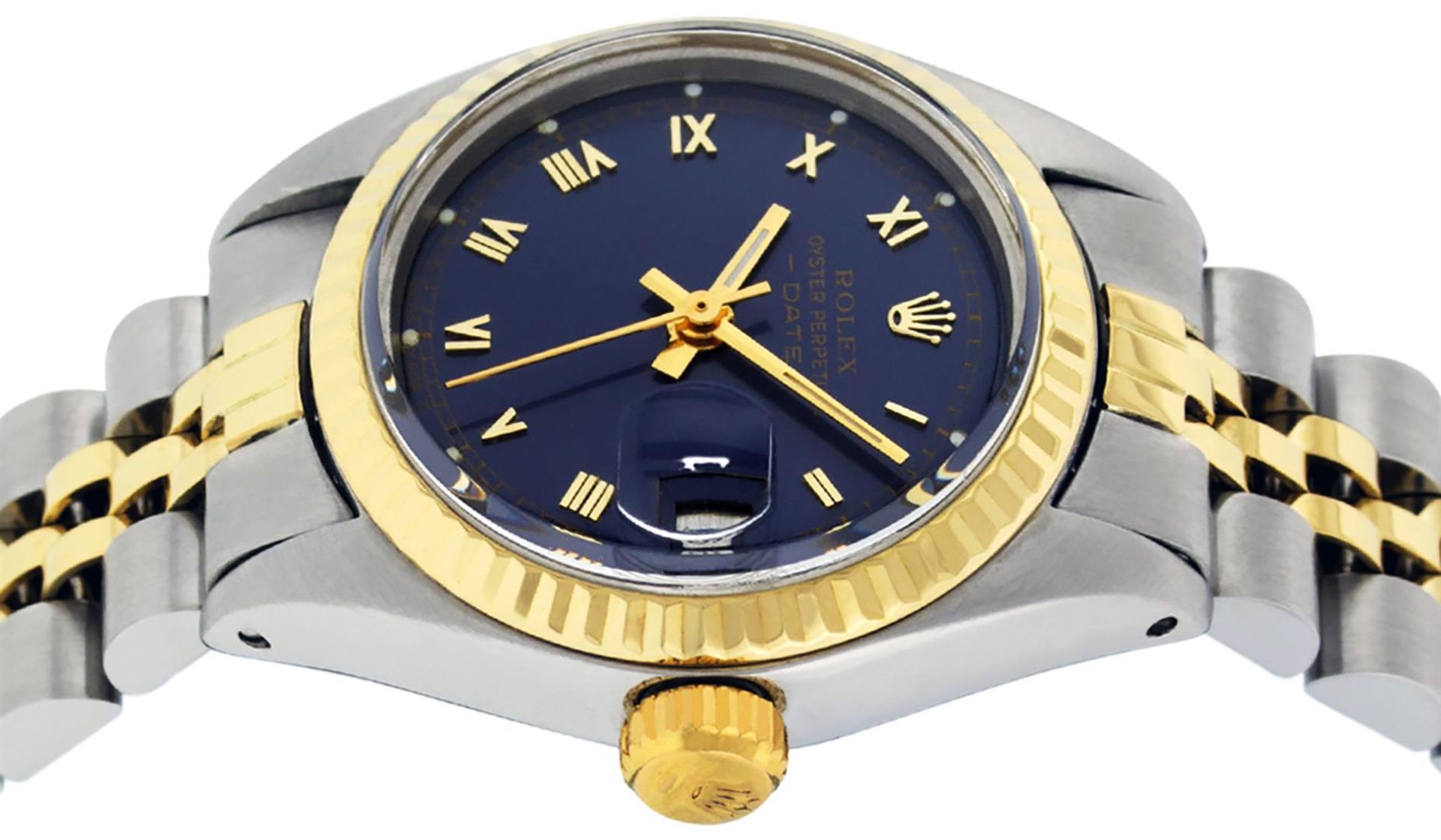 Rolex Ladies 2 Tone Blue Roman Fluted Date Jubilee Band Wristwatch - Image 3 of 8