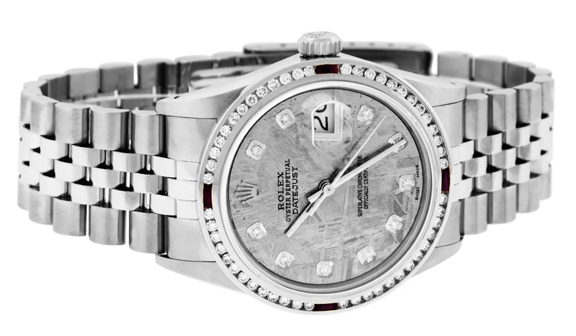 Rolex Mens SS Meteorite Diamond & Ruby Channel Set Diamond Datejust 36MM - Image 8 of 8