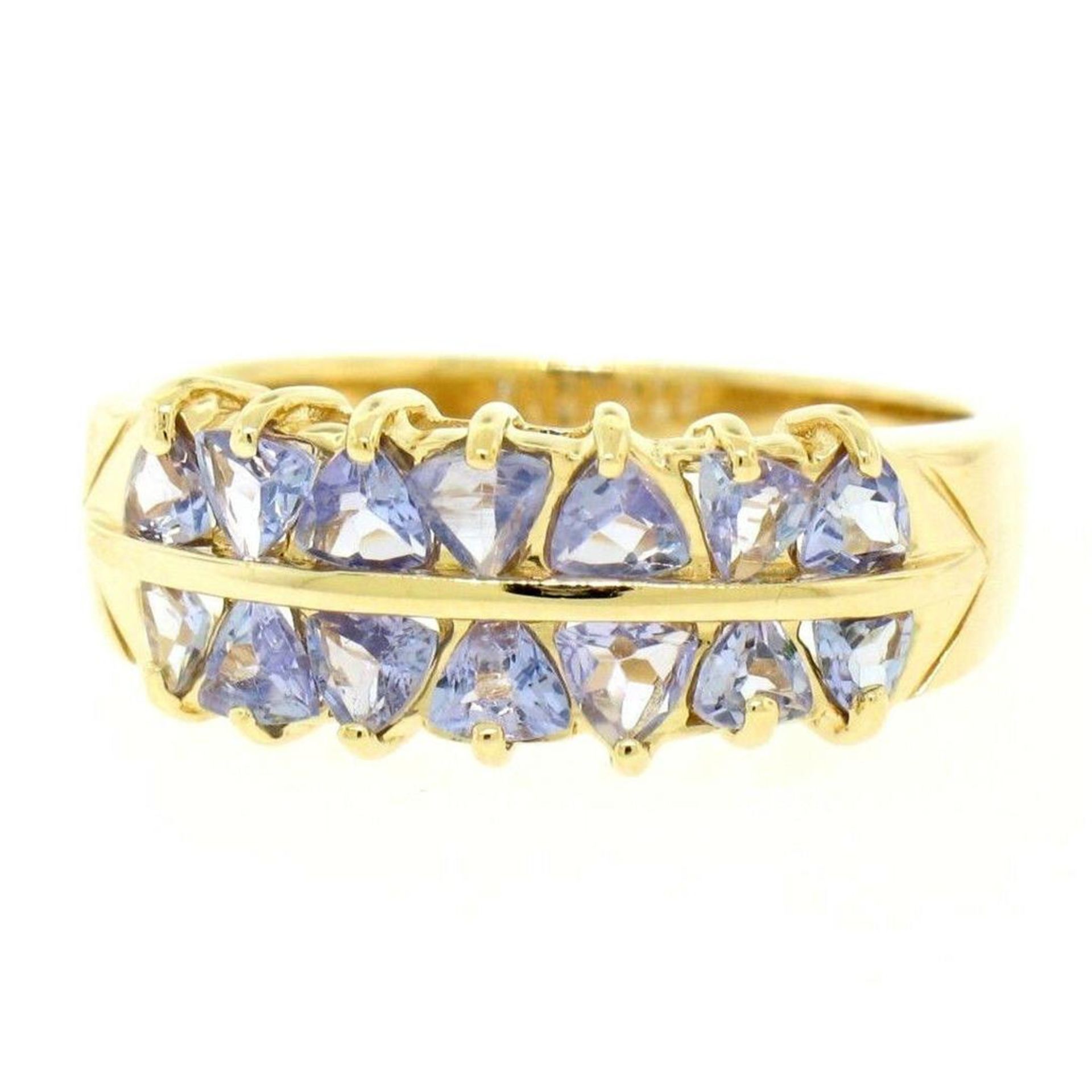 14k Yellow Gold Dual Two Row 1.40 ctw 14 Trillion Cut Natural Tanzanite Band Rin - Image 2 of 7