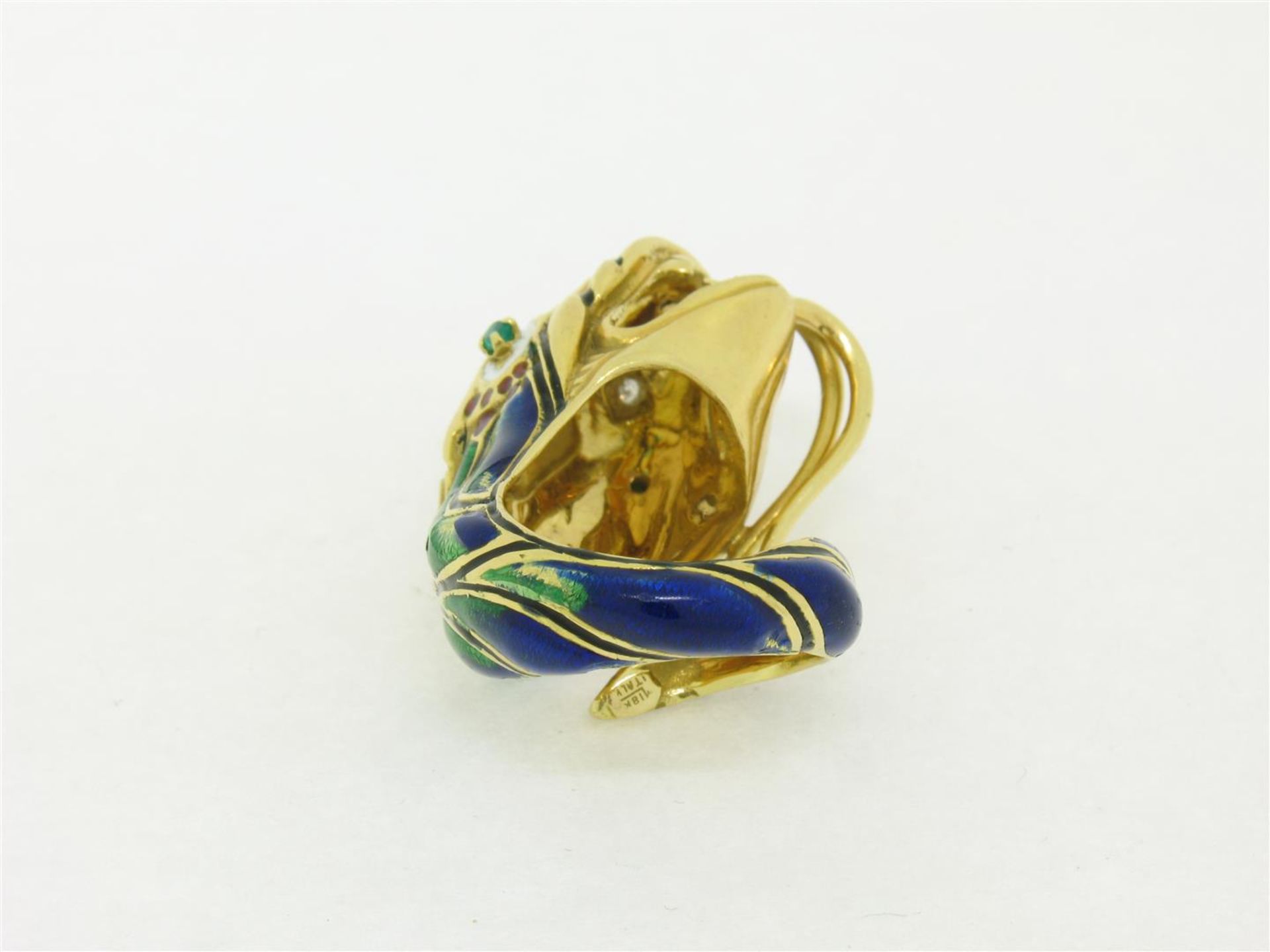 Vintage 18K Gold Multi Color Enamel Diamond & Emerald Large Snake Head Wrap Ring - Image 8 of 9